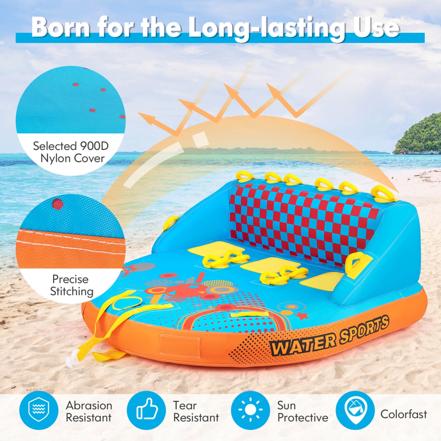 Bouée tractable Costway pour Boating 3 Riders avec points de remorquage avant et arrière pour le Rider de remorquage