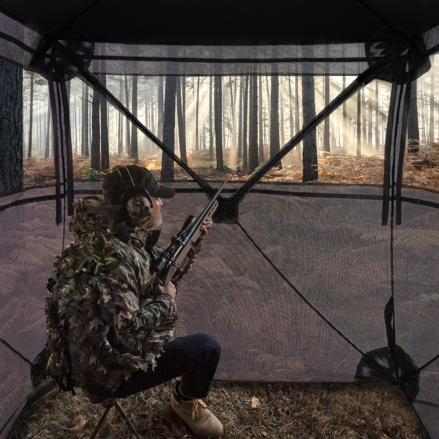 Costway 360 Degree One-Way See-Through Hunting Blind with Full-Open Door Carrying Bag