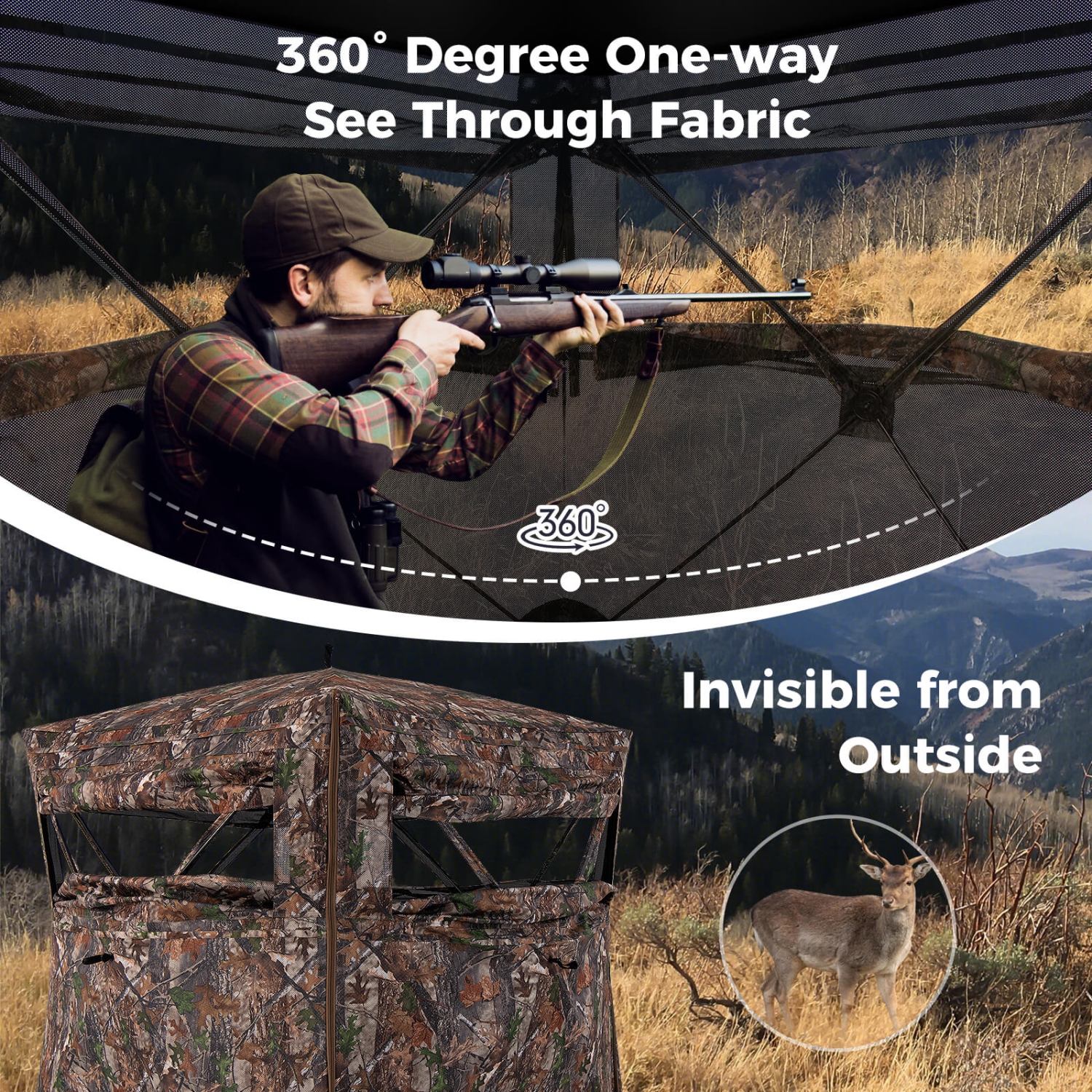 Costway 360 Degree One-Way See-Through Hunting Blind with Full-Open Door Carrying Bag