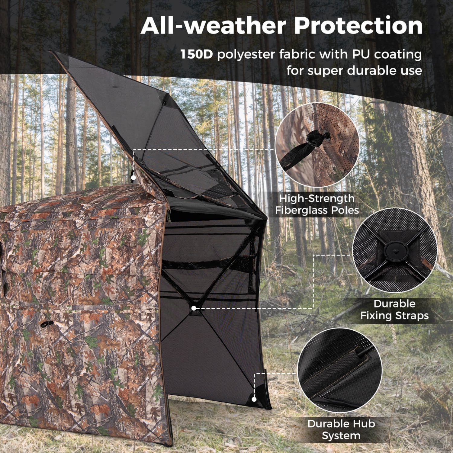 Costway 360 Degree One-Way See-Through Hunting Blind with Full-Open Door Carrying Bag