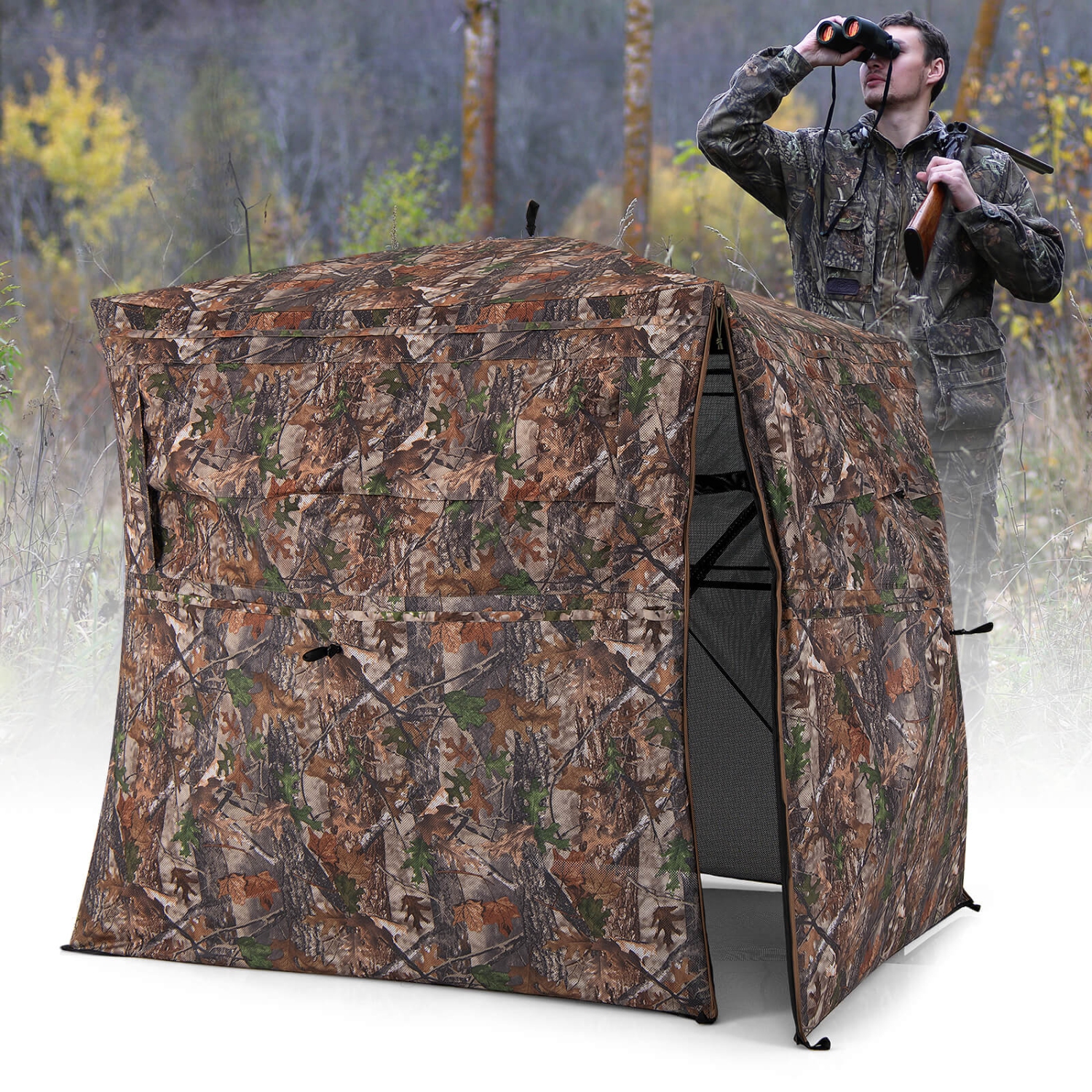 Costway 360 Degree One-Way See-Through Hunting Blind with Full-Open Door Carrying Bag