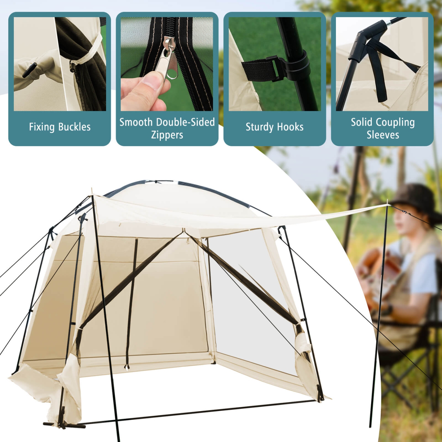 Costway Screen Dome Camping Tent for 6-8 People with 4-Side Mesh Walls Carrying Bag