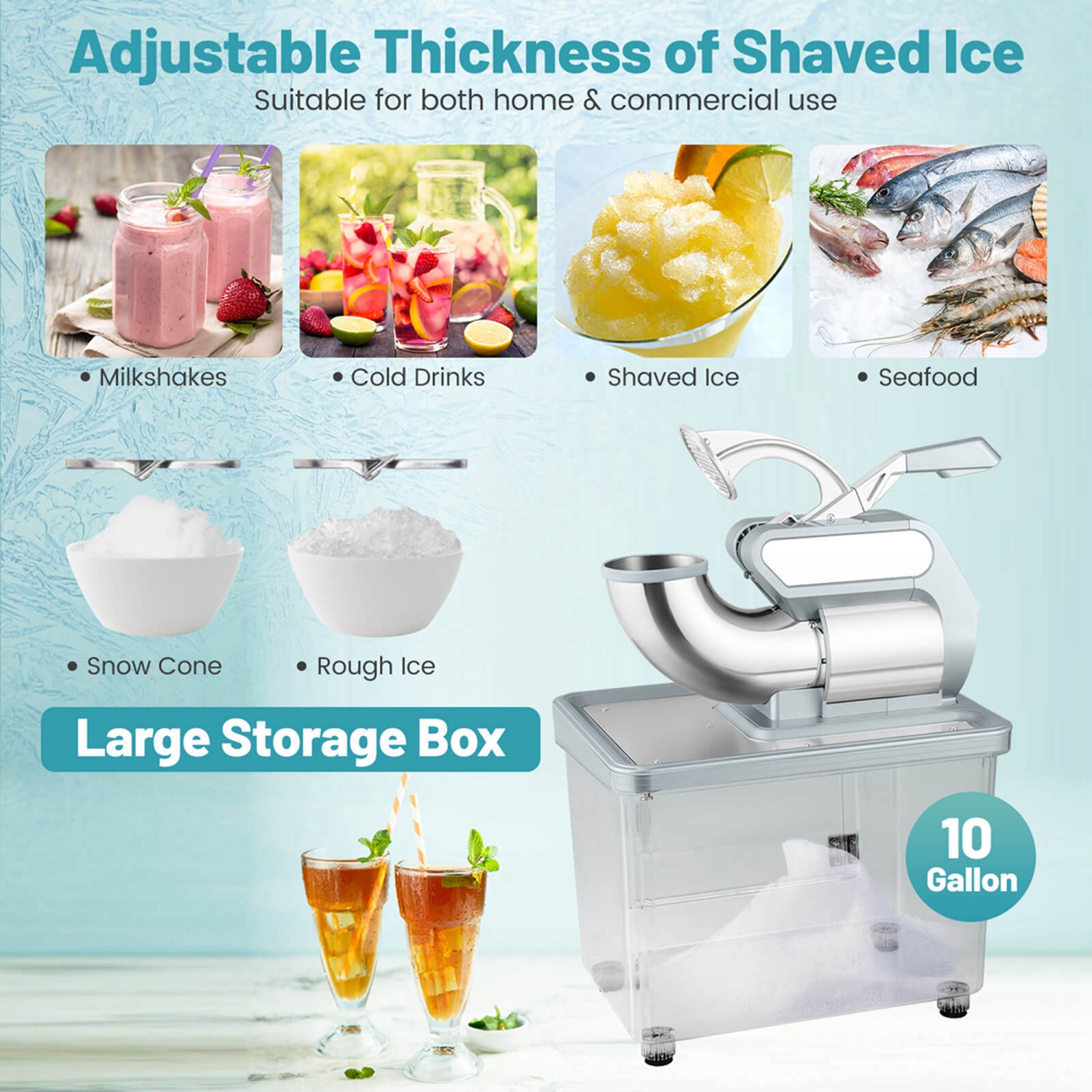 Costway 660LBS/H Commercial Ice Crusher with Dual Blades Safety On/Off Switch for Home