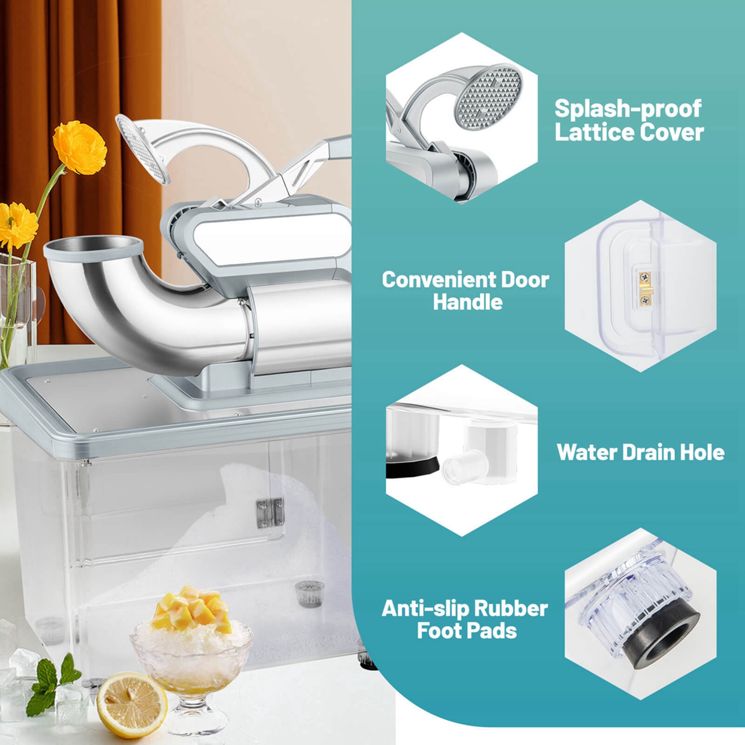 Costway 660LBS/H Commercial Ice Crusher with Dual Blades Safety On/Off Switch for Home