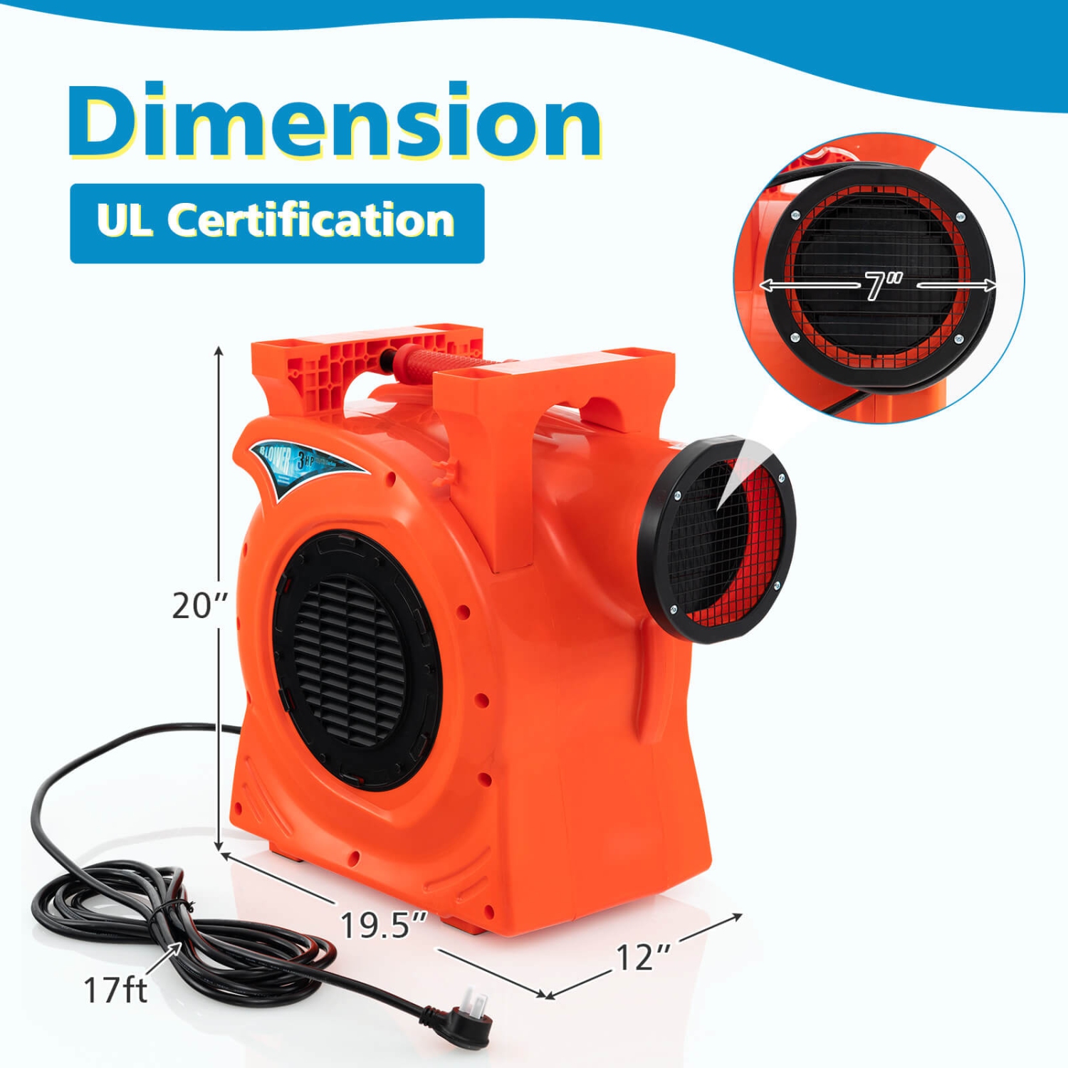 Ventilateur de maison gonflable commercial rebondissante de 3&nbsp;HP/2200&nbsp;W de Costway pour glissade d'eau