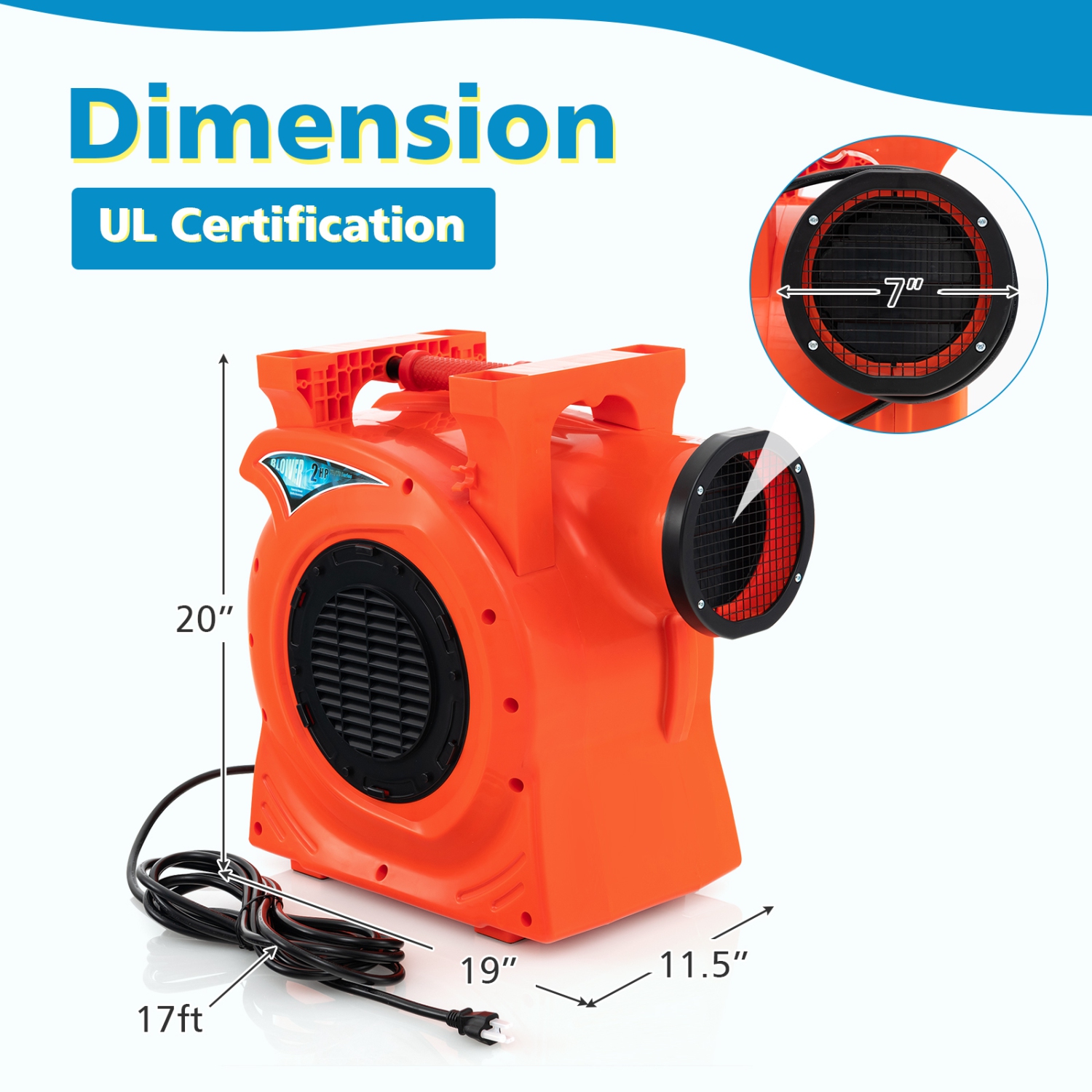 Ventilateur de maison gonflable commercial rebondissante de 2&nbsp;HP/1500&nbsp;W de Costway pour glissade d'eau