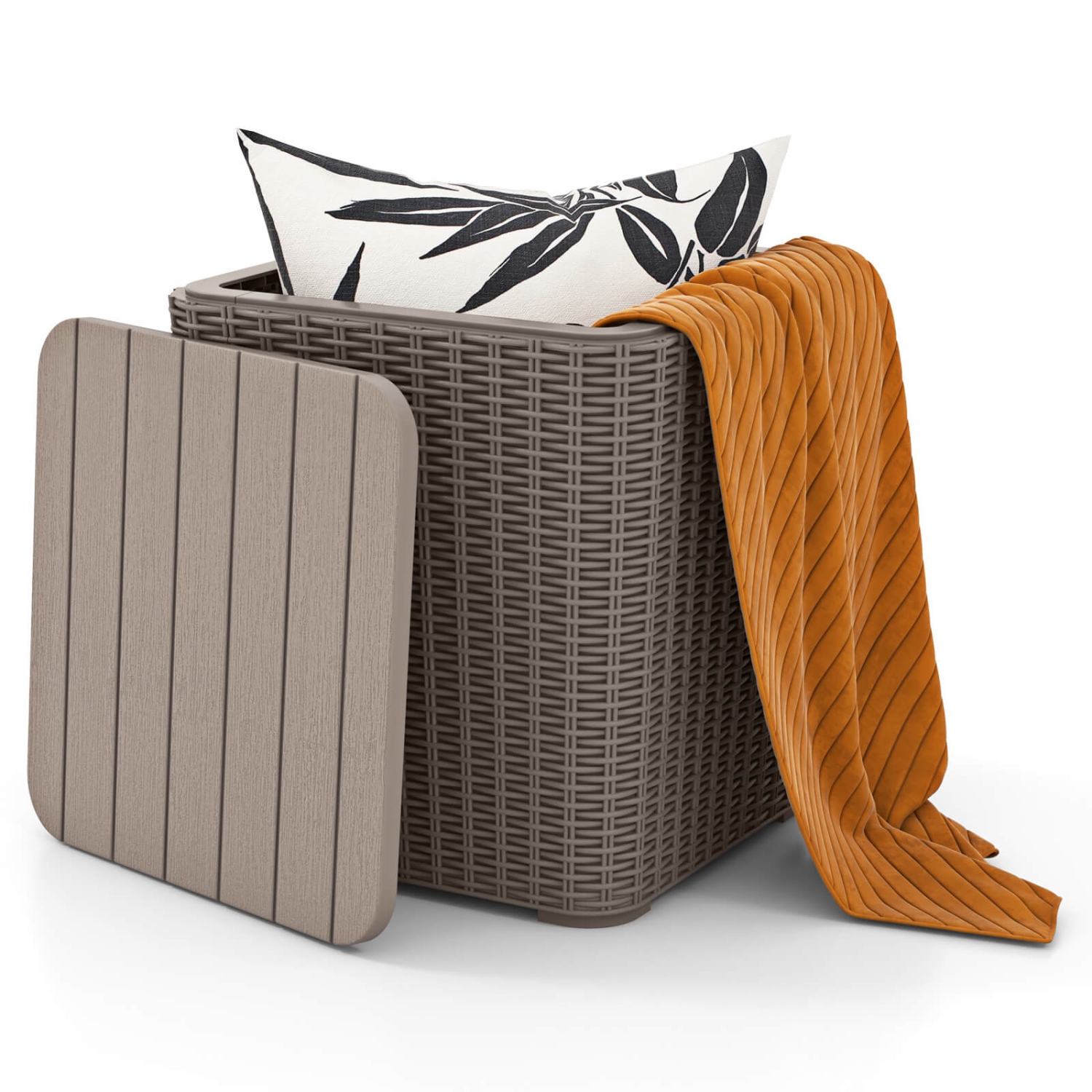 Coffre à terrasse étanche de 11,5 gallons avec couvercle amovible avec table d'appoint pour contenant de rangement de Costway