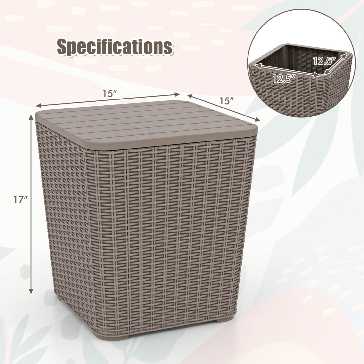 Coffre à terrasse étanche de 11,5 gallons avec couvercle amovible avec table d'appoint pour contenant de rangement de Costway
