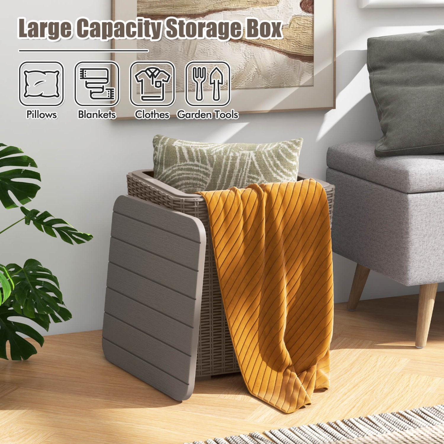 Coffre à terrasse étanche de 11,5 gallons avec couvercle amovible avec table d'appoint pour contenant de rangement de Costway