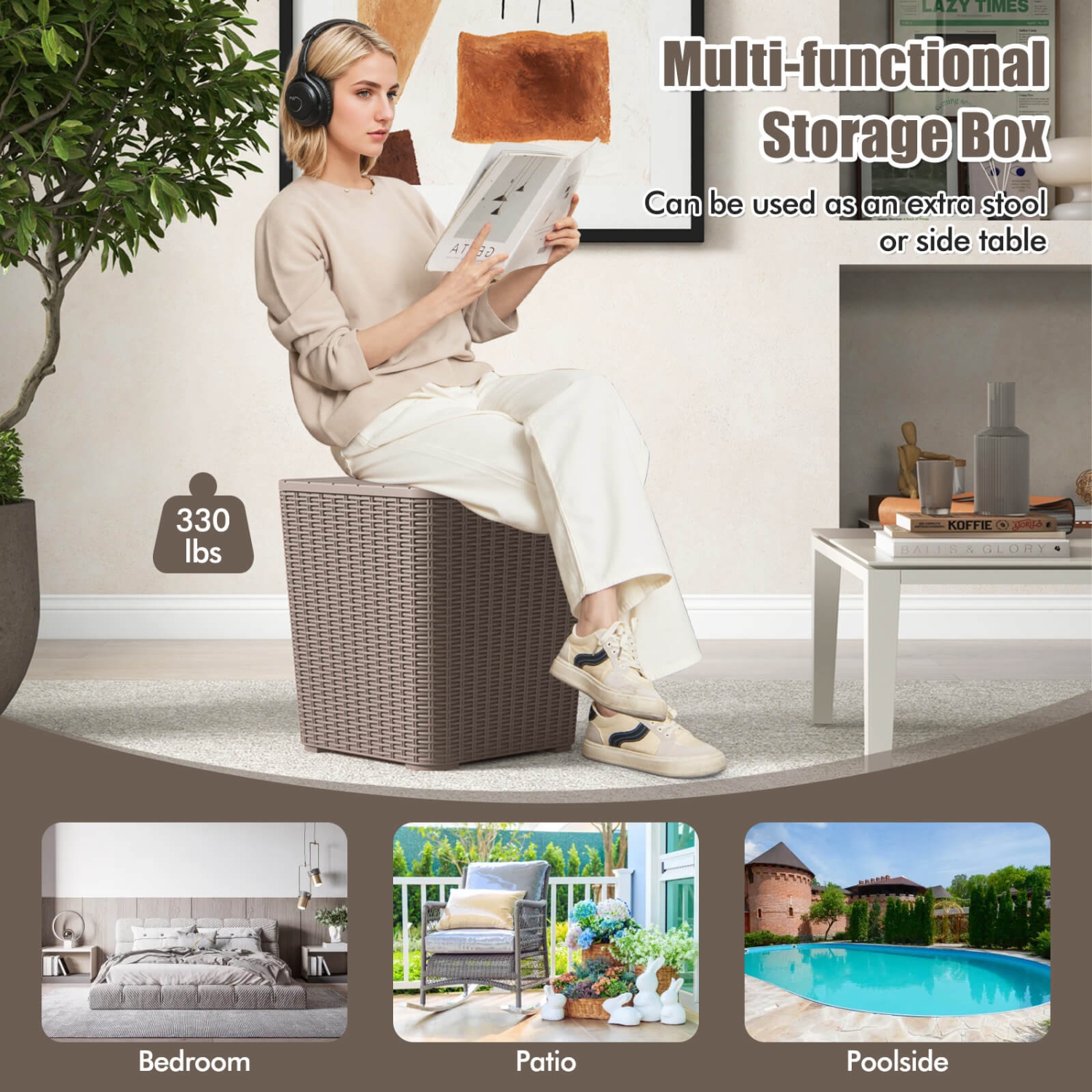 Coffre à terrasse étanche de 11,5 gallons avec couvercle amovible avec table d'appoint pour contenant de rangement de Costway