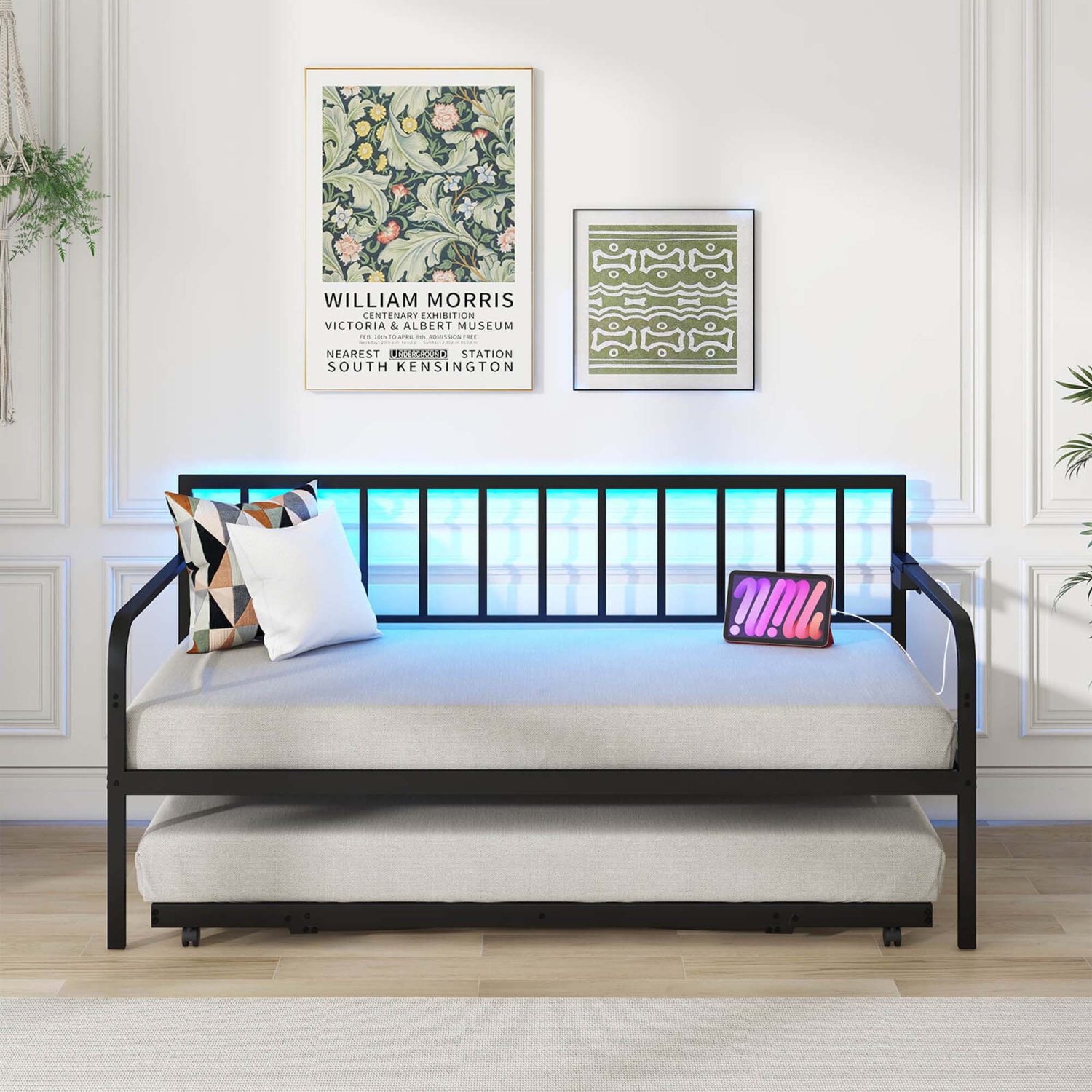 Costway Twin Daybed Adjustable Sofa Bed Frame with Charging Station & LED Lights