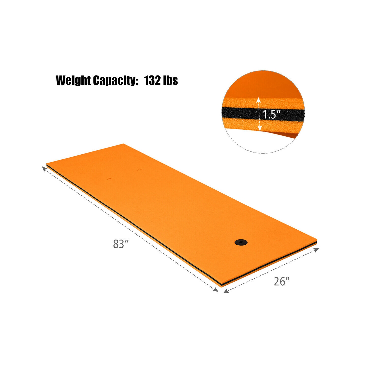 Gymax 83'' x 26'' 3-layer Floating Pad Mat Water Sports Recreation Relaxing Orange