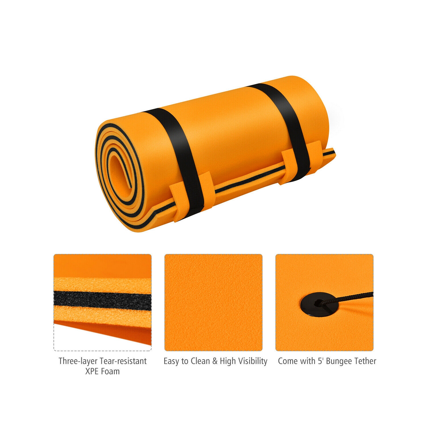 Gymax 83'' x 26'' 3-layer Floating Pad Mat Water Sports Recreation Relaxing Orange