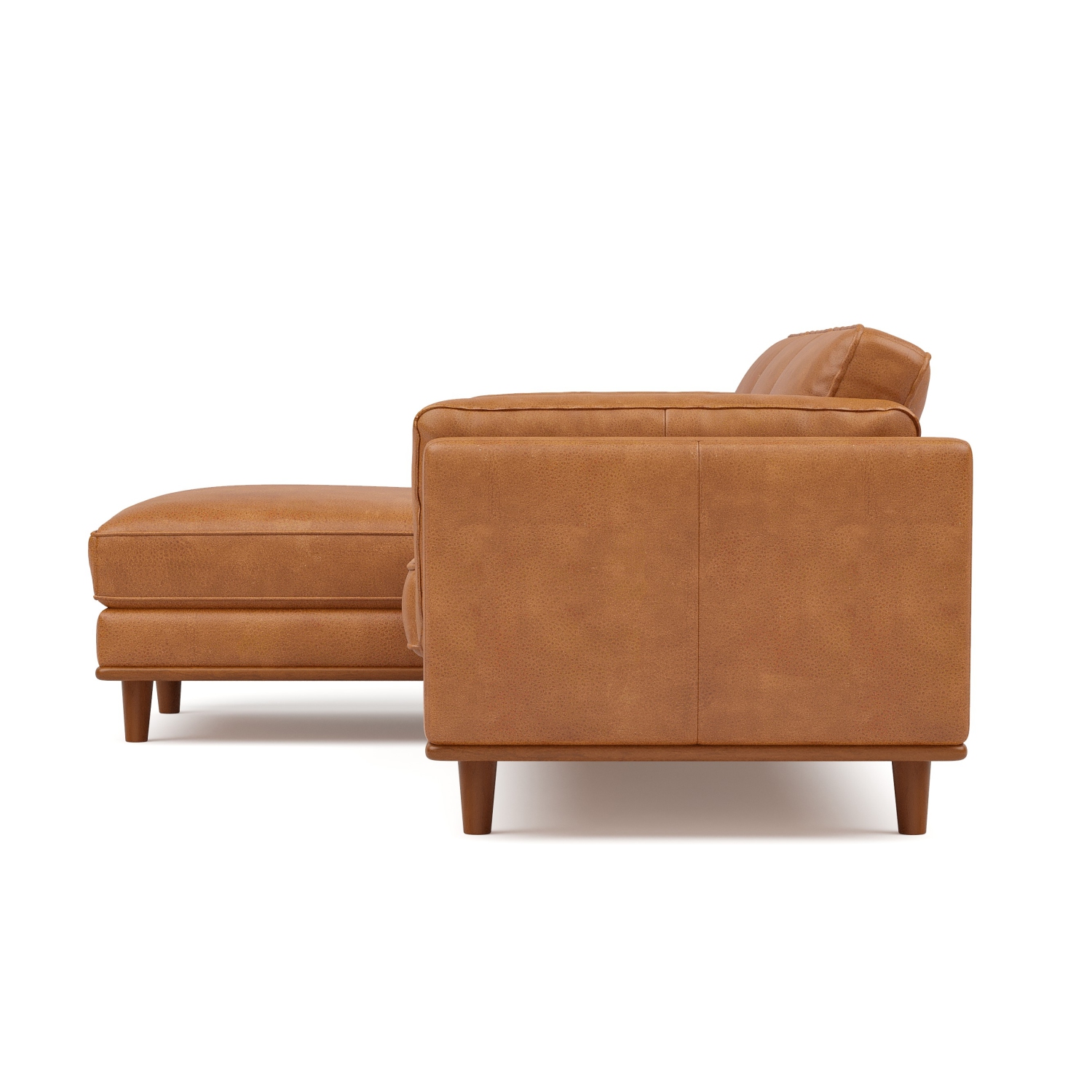 Valencia Artisan Top Grain Leather Three Seats with Left Chaise Leather Sofa, Cognac Color