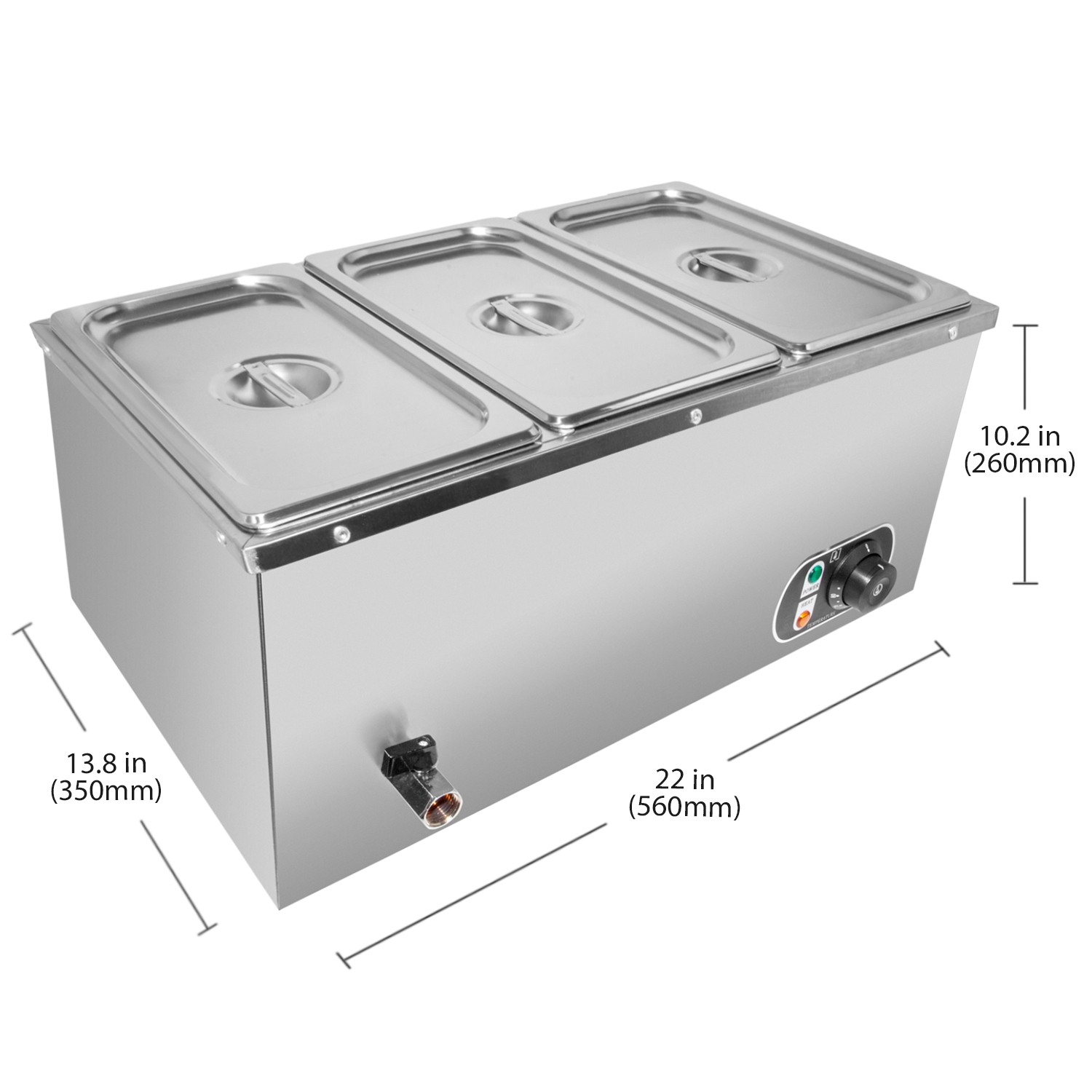 A-HLes 1&nbsp;V-3 Chauffe-vapeur Bain Marie | Chauffe-nourriture pour buffet électrique | 3 réservoirs | 110&nbsp;V