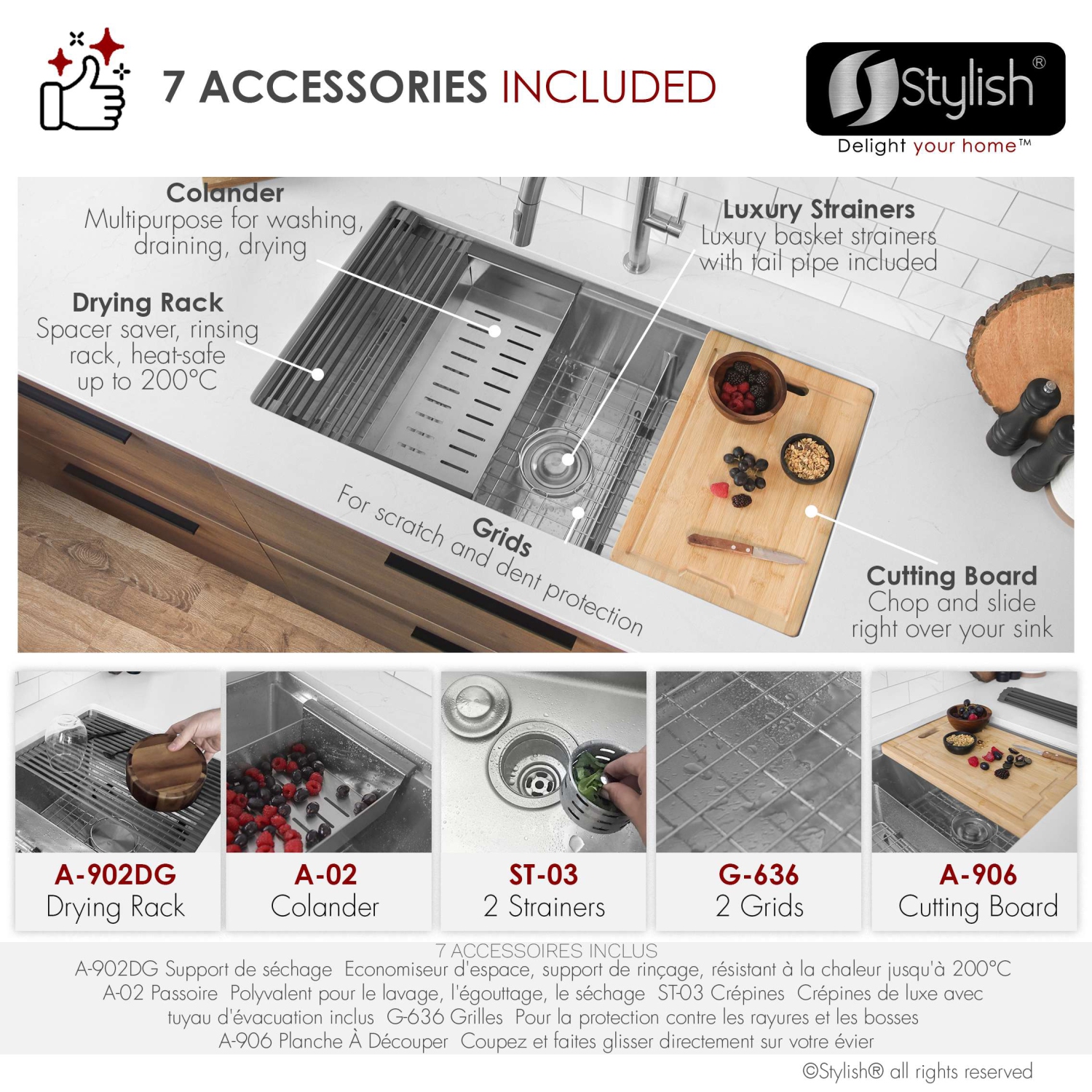 STYLISH Versa36 Undermount 36" Double-Bowl Workstation Kitchen Sink S-636W