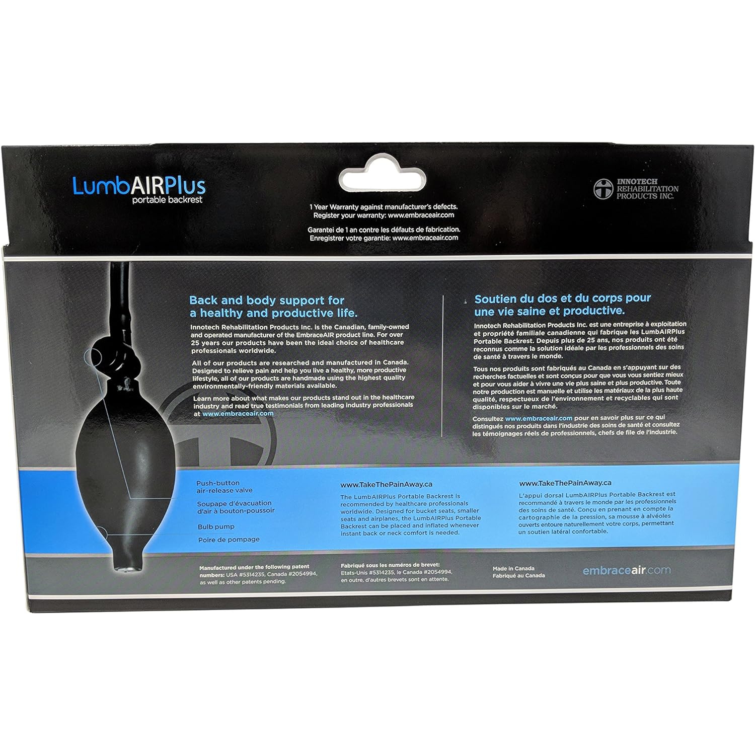 LumbAIR Plus Portable Backrest, Inflatable Lumbar Support Cushion with Adjustable Internal Air System, One Size Ergonomic for Office, Home, Car,