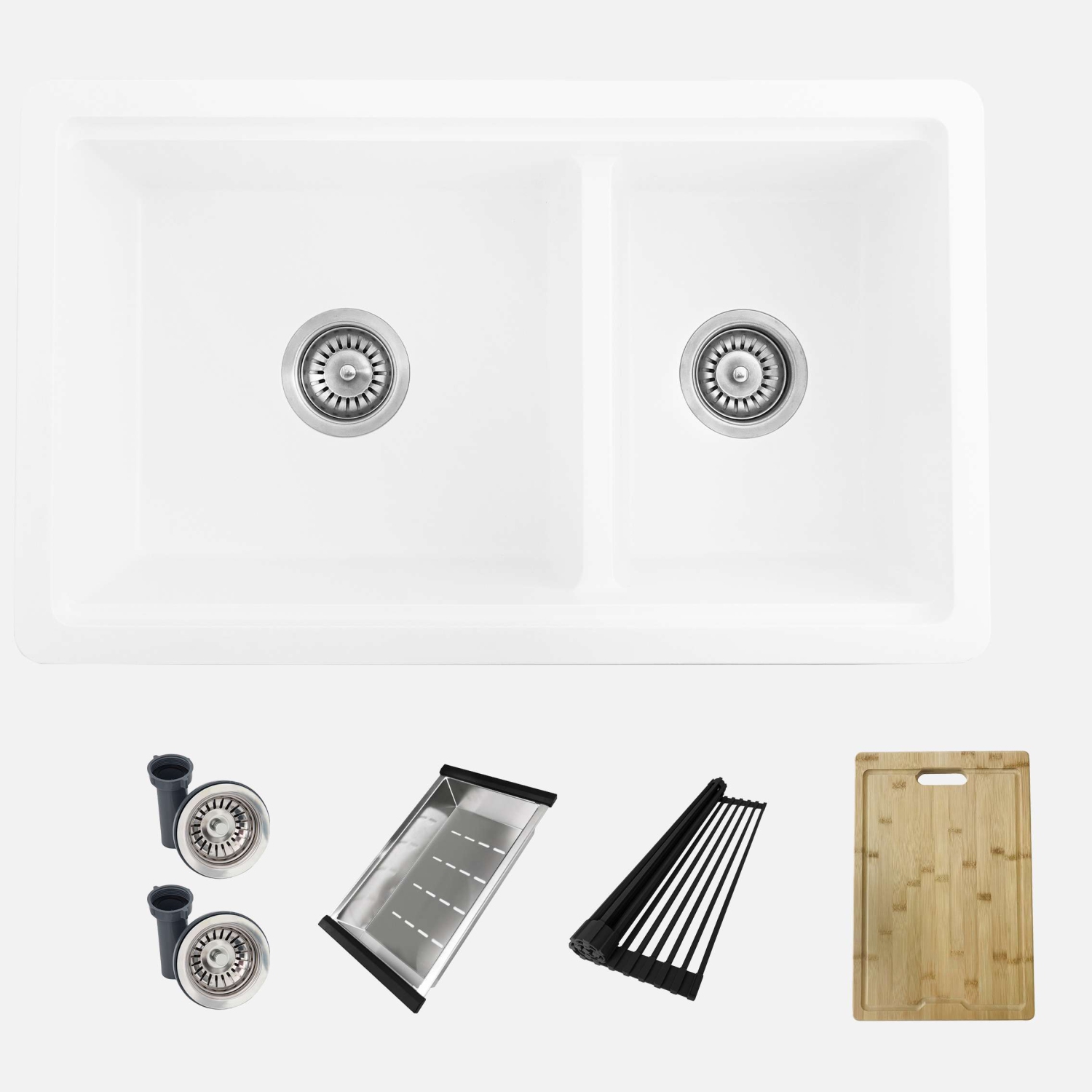 Stylish Waterton Composite Granite Dual mount 30” Double-Bowl Workstation kitchen Sink S-831WH