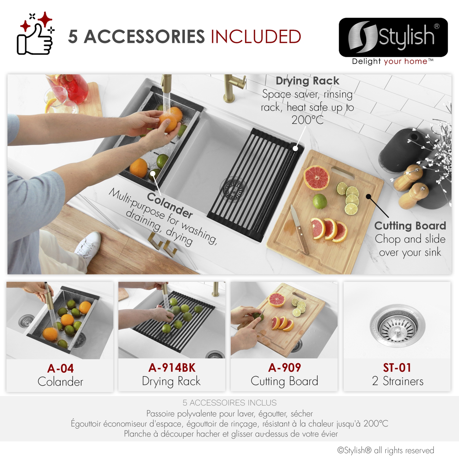 Stylish Waterton Composite Granite Dual mount 30” Double-Bowl Workstation kitchen Sink S-831WH