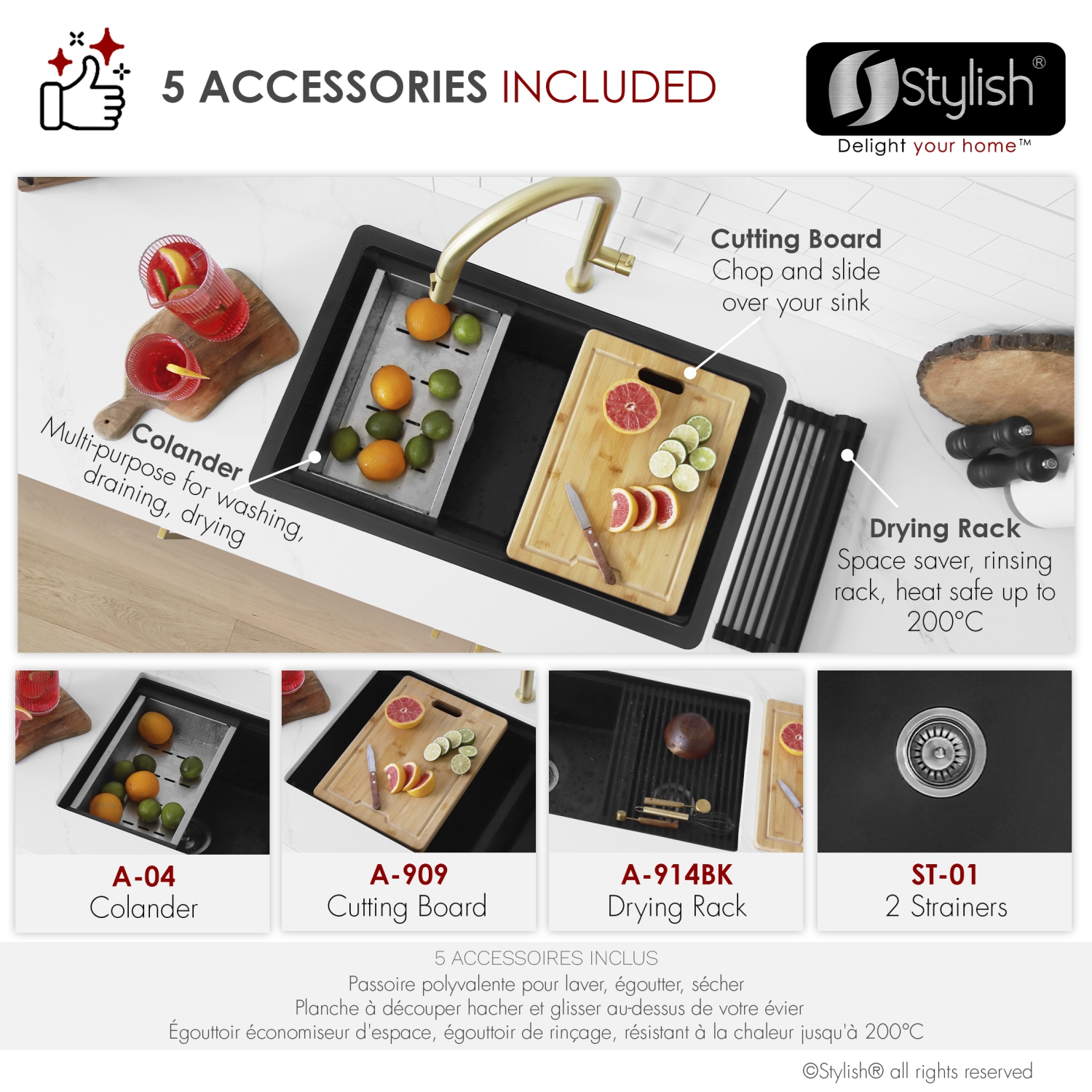 Stylish Waterton Composite Granite Dual mount 30” Double-Bowl Workstation kitchen Sink S-831WN