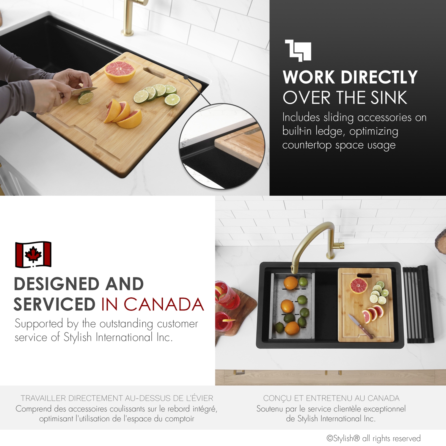 Stylish Waterton Composite Granite Dual mount 30” Double-Bowl Workstation kitchen Sink S-831WN