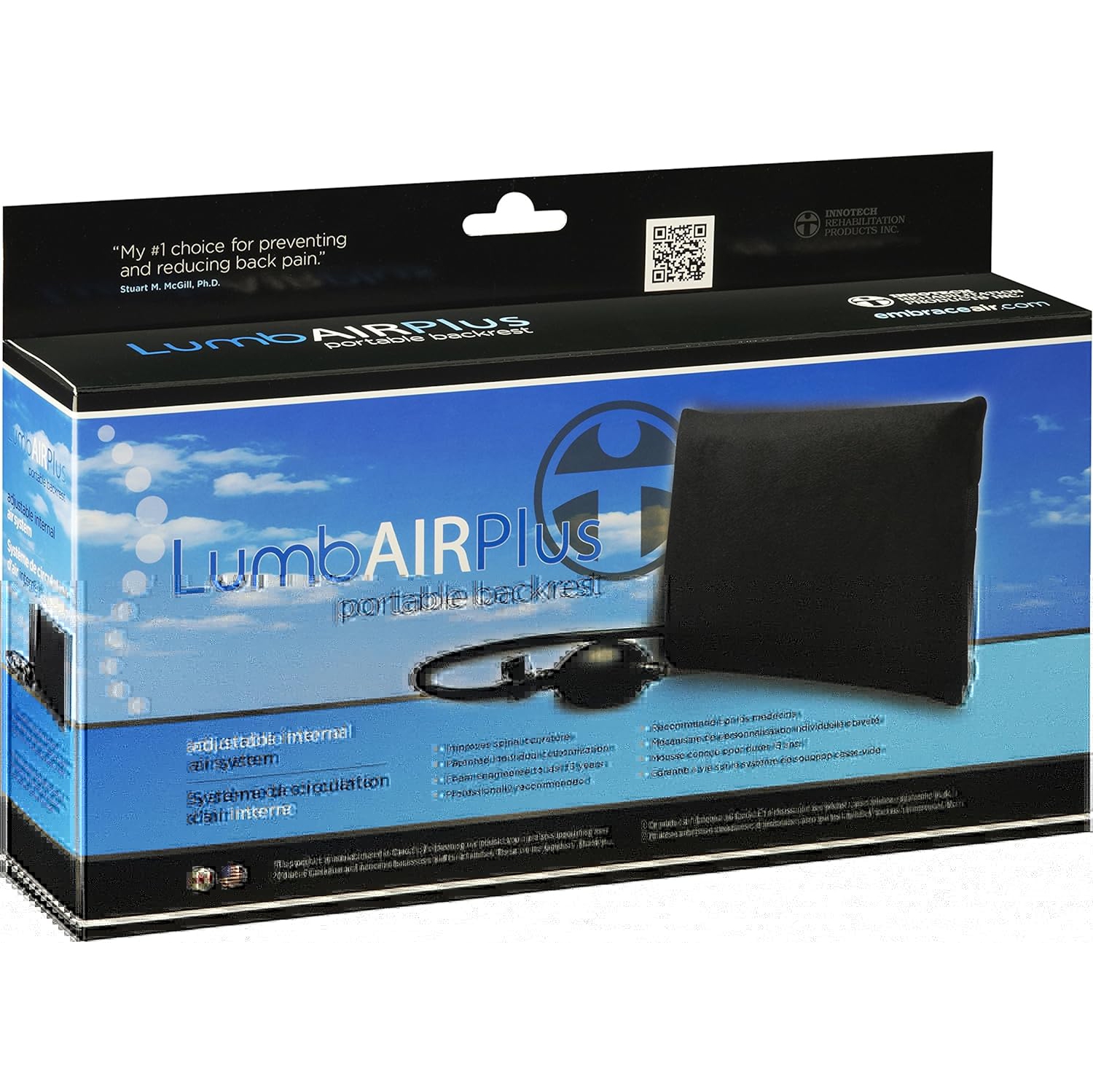 LumbAIR Plus Portable Backrest, Inflatable Lumbar Support Cushion with Adjustable Internal Air System, One Size Ergonomic for Office, Home, Car,