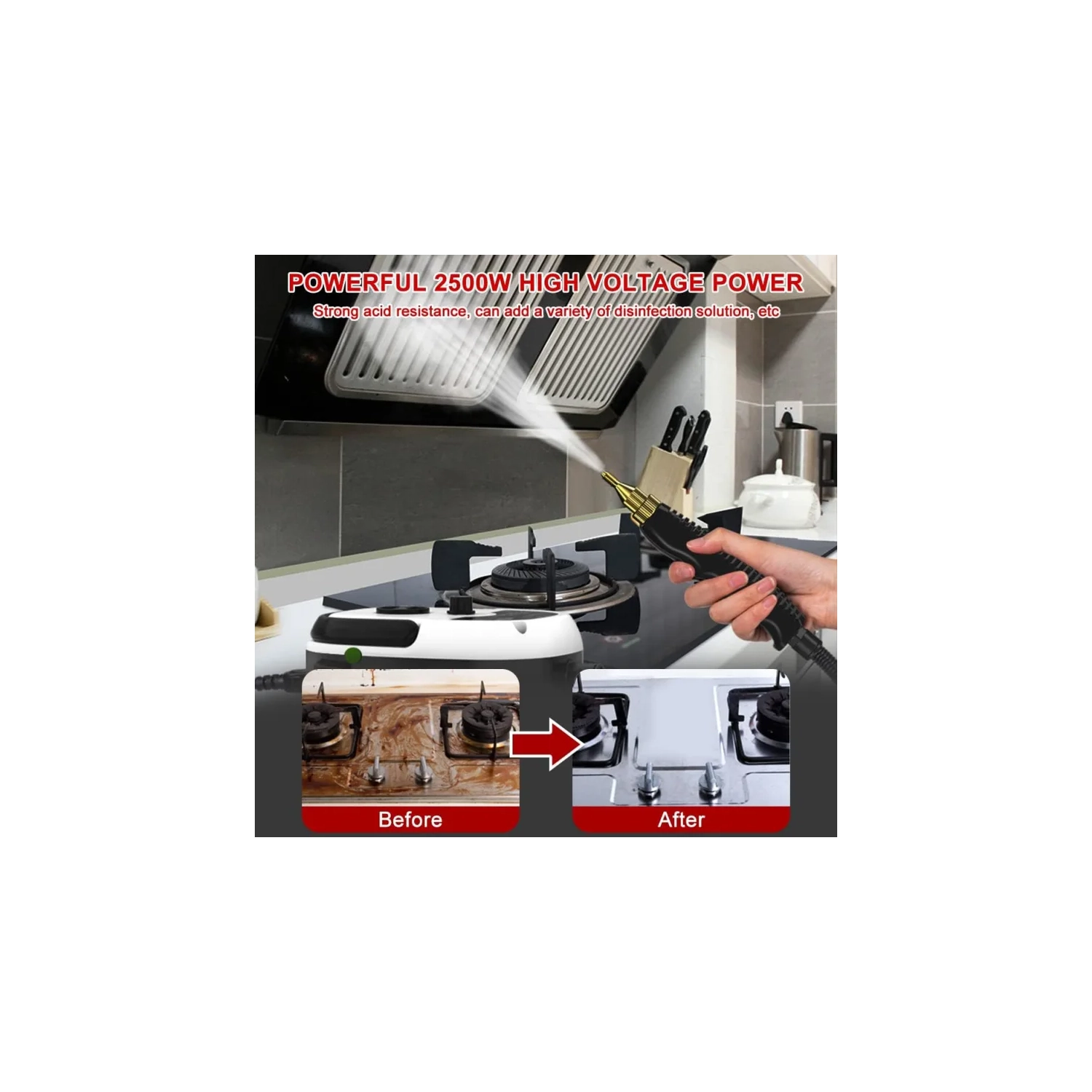 Portable Handheld Steam Cleaner - High Temperature Pressurized Cleaning Machine with Brush Heads for Kitchen, Furniture, Bathroom