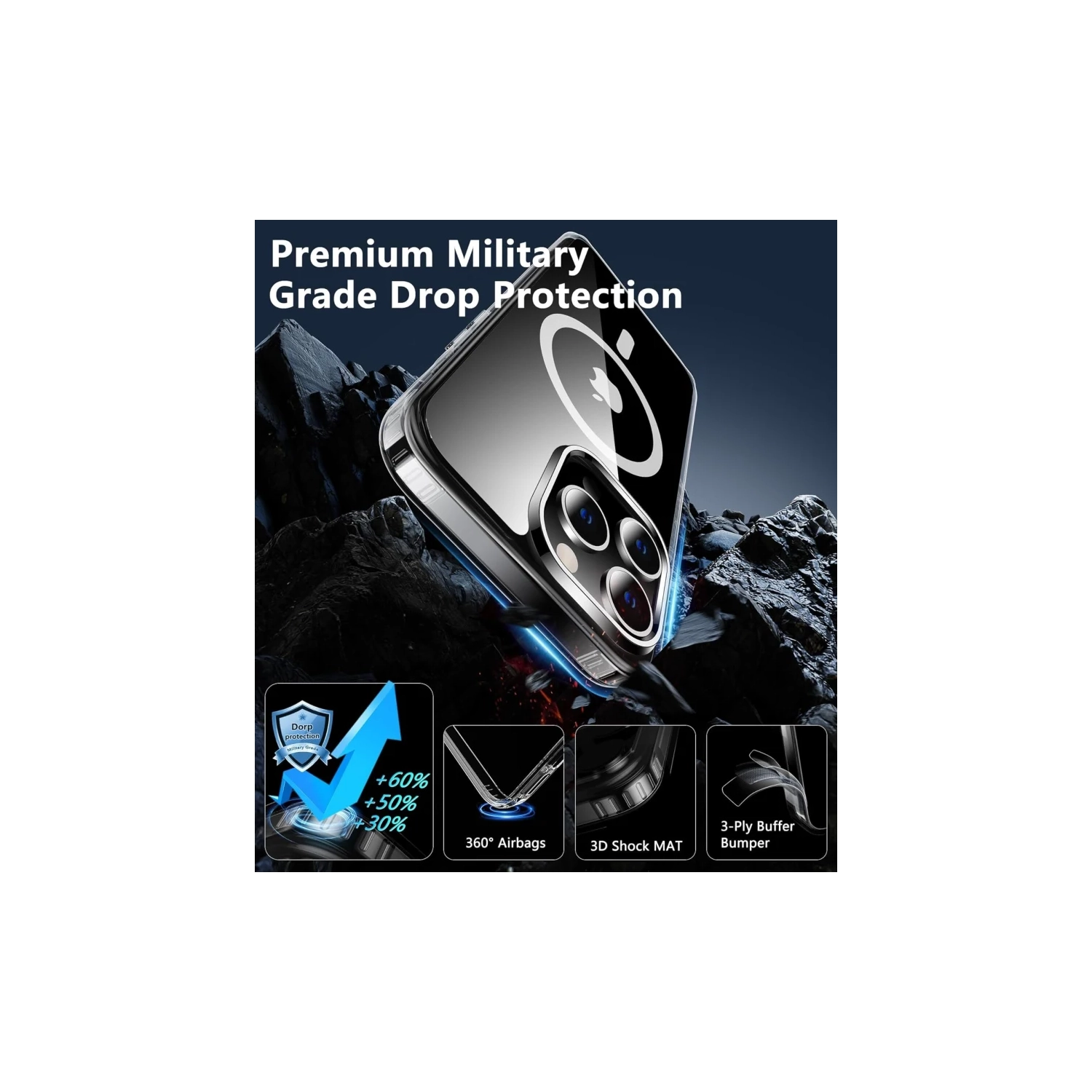 iPhone 15 Pro Max Case - Magnetic Charging Support, Anti-Yellowing, Shockproof with Tempered Screen Protector, Military Grade Drop Protection Rugged