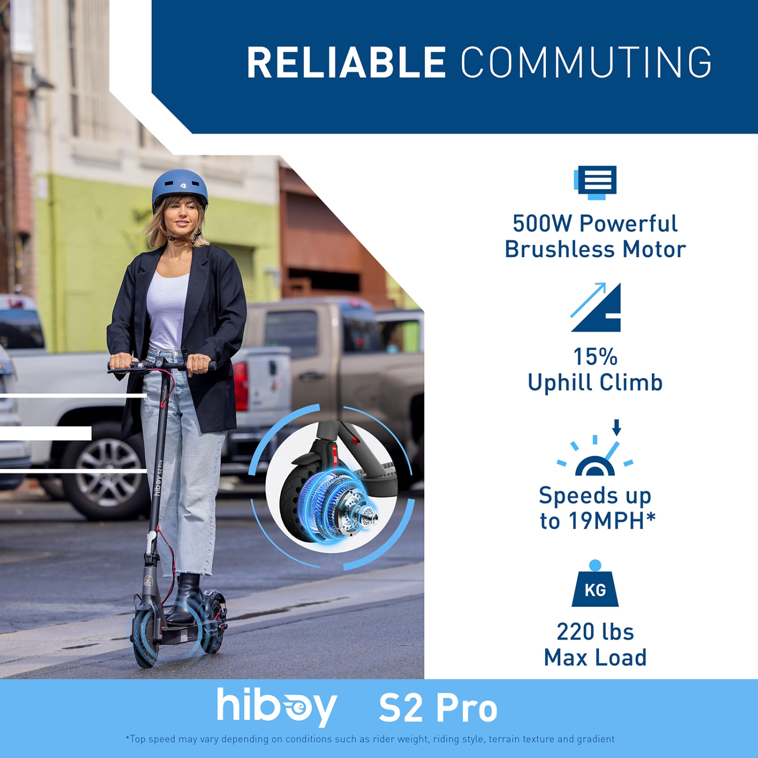Hiboy S2 Pro Electric Scooter For Adults, 500W Powerful Motor / 10" Solid Tires / 40km Range / 31km/h / 417.6WH Battery Capaticy / Grey Color