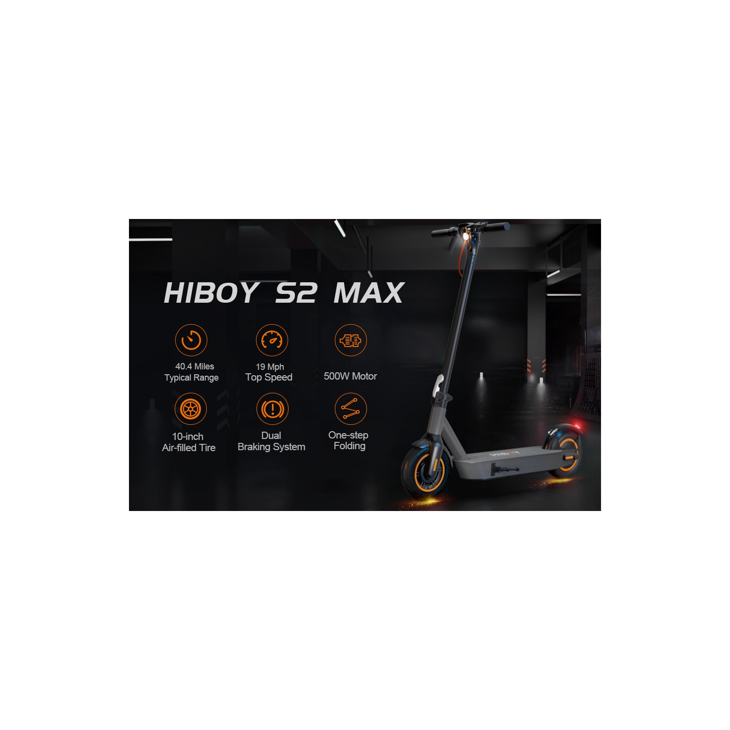 Hiboy S2 MAX Electric Scooter, 500W Motor/ 65km Range/ 31km/h / 10" Pneumatic Tires/ Dual Braking System, Portable and Foldable Commuter E-scooter