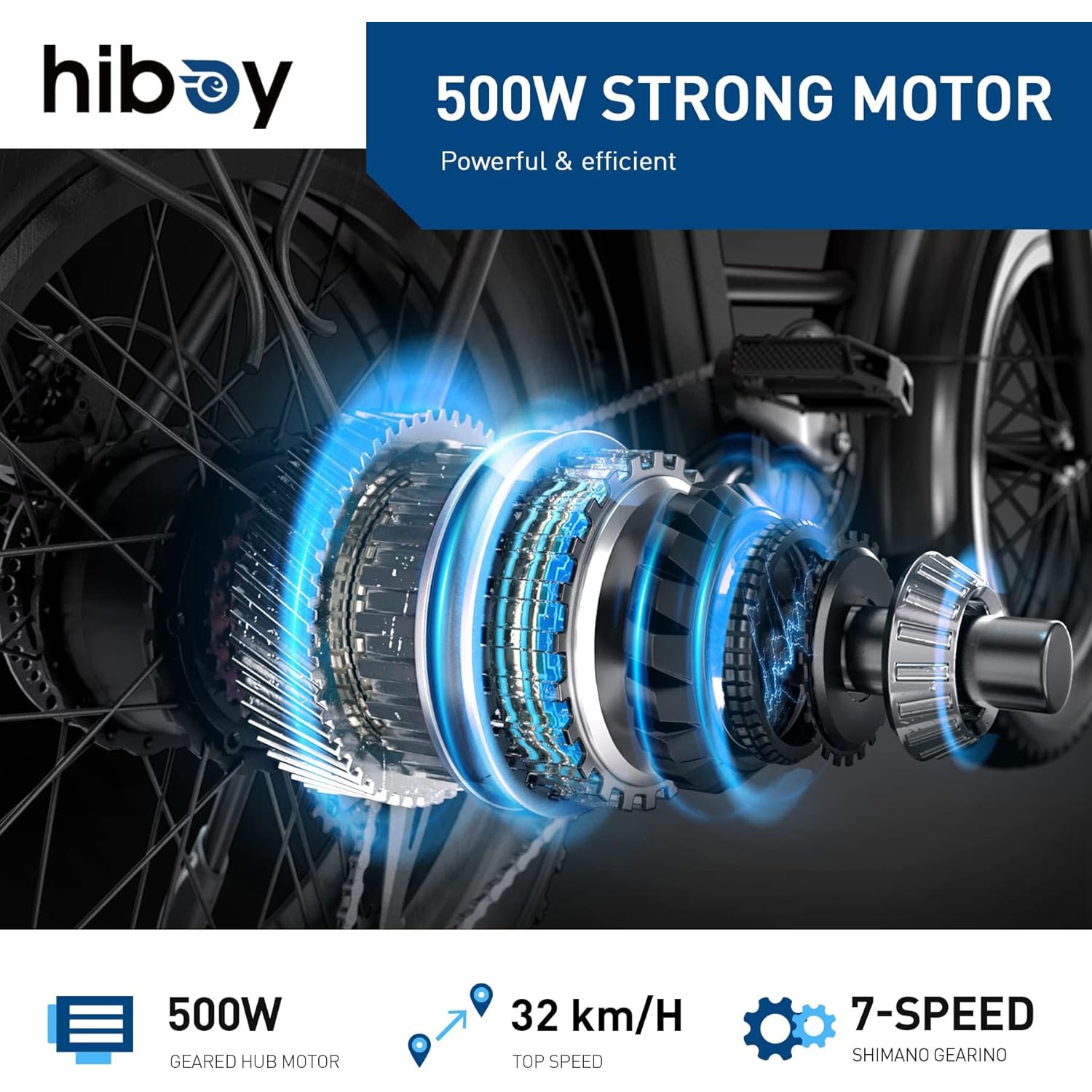 Hiboy EX6 Electric Bicycle for Adults, 500W Motor/ 48V 15Ah Removable Battery/ Top Speed 30 km/h, 20" *4.0 Fat Tire E-Bike, Shimano 7 Speed with