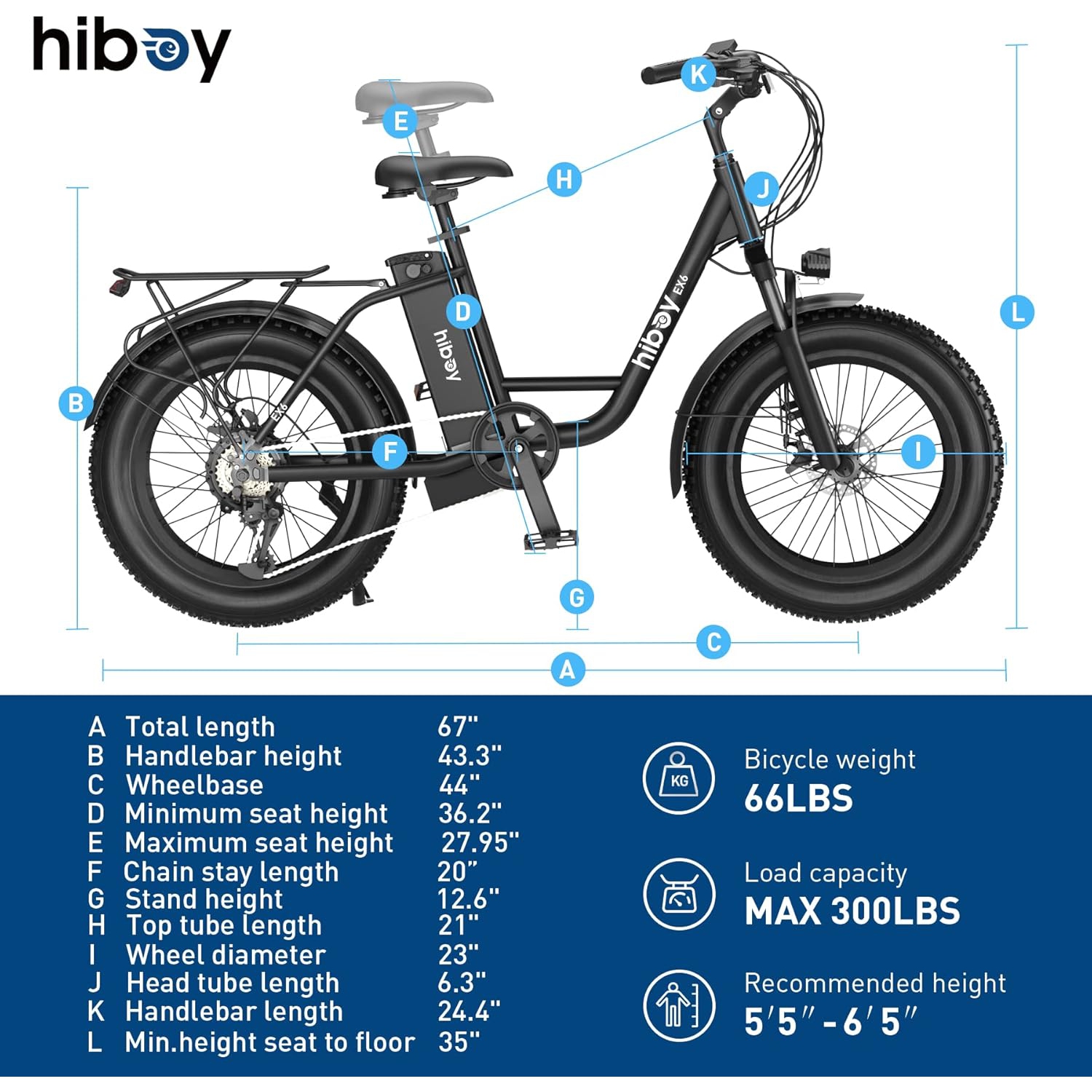Hiboy EX6 Electric Bicycle for Adults, 500W Motor/ 48V 15Ah Removable Battery/ Top Speed 30 km/h, 20" *4.0 Fat Tire E-Bike, Shimano 7 Speed with