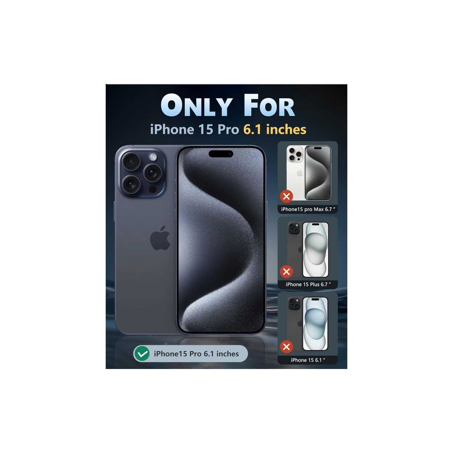 iPhone 15 Pro, protecteur transparent, support de chargement magnétique, protection de qualité militaire contre les chutes, anti-jaunissement, étui