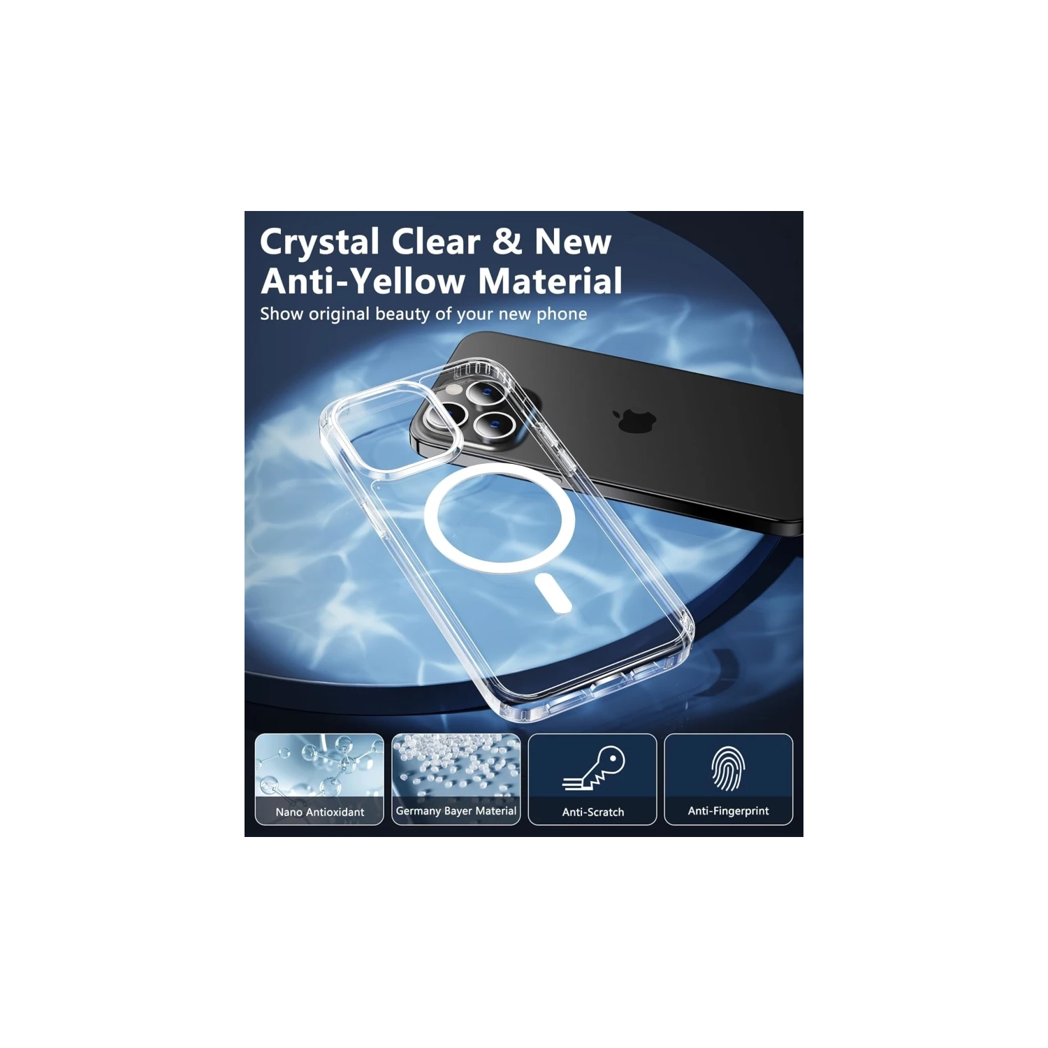 iPhone 15 Pro, protecteur transparent, support de chargement magnétique, protection de qualité militaire contre les chutes, anti-jaunissement, étui