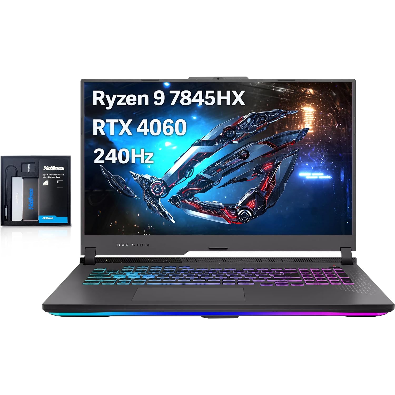 ASUS ROG Strix G17 17.3”QHD 240Hz Gaming Laptop, AMD Ryzen 9-7845HX, 2TB PCIe SSD, 32GB DDR5, RGB Backlit Keyboard, GeForce RTX 4060, Win 11 Home, Gray, 128GB Hotface Extension Set