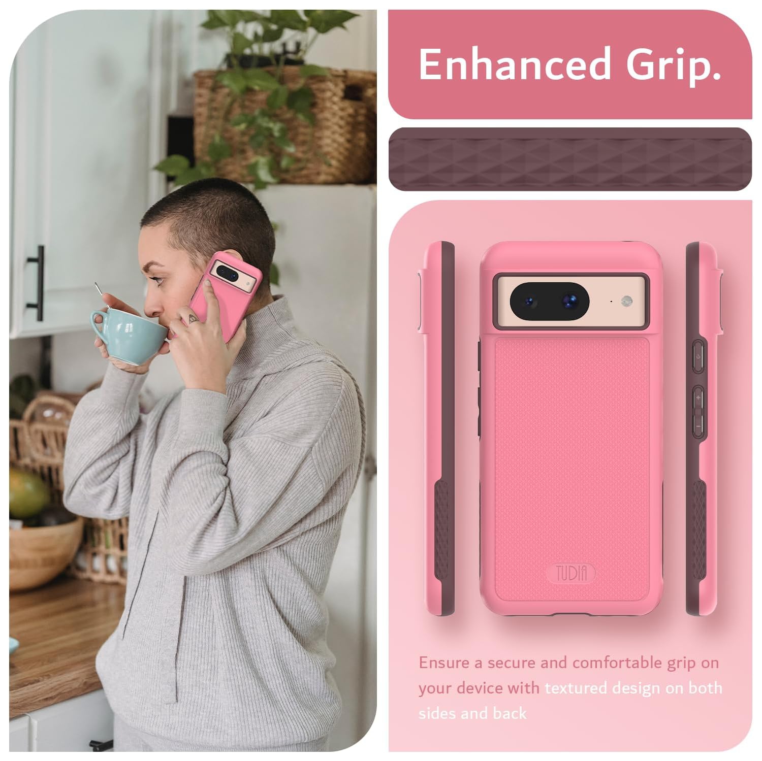 Étui MergeGrip de TUDIA compatible avec MagSafe pour Pixel 8 de Google - Rose fumé