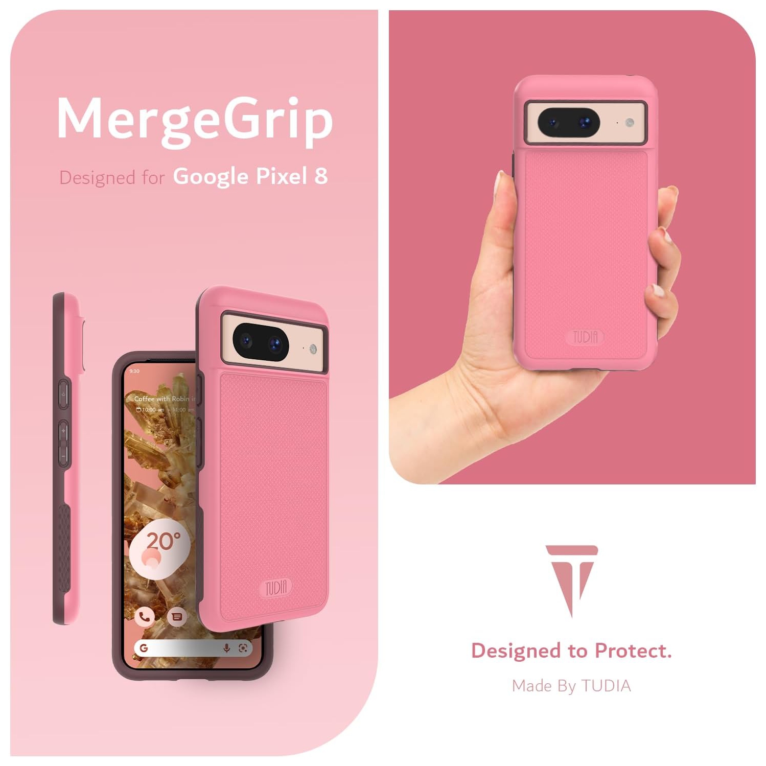 Étui MergeGrip de TUDIA compatible avec MagSafe pour Pixel 8 de Google - Rose fumé