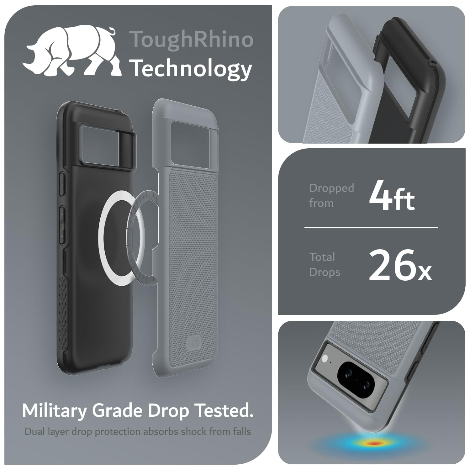 Étui MergeGrip de TUDIA compatible avec MagSafe pour Pixel 8 de Google - Gris lichen