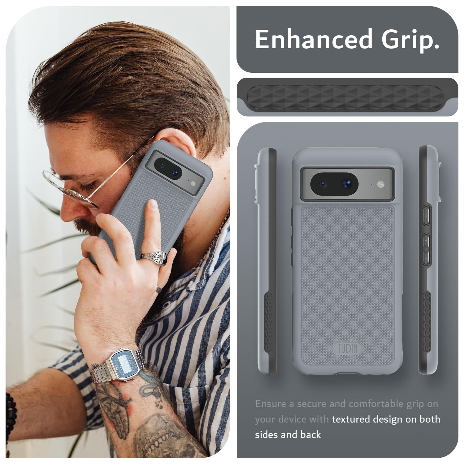 Étui MergeGrip de TUDIA compatible avec MagSafe pour Pixel 8 de Google - Gris lichen