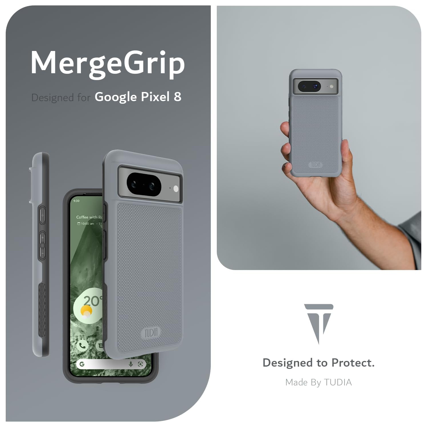 Étui MergeGrip de TUDIA compatible avec MagSafe pour Pixel 8 de Google - Gris lichen