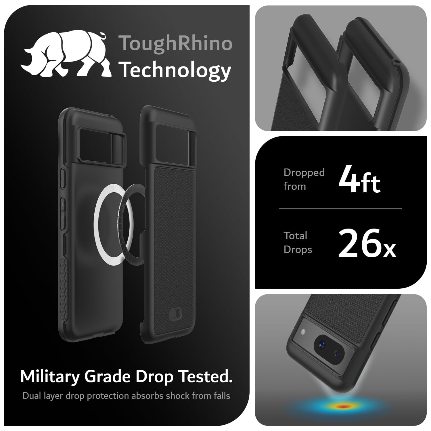 Étui MergeGrip de TUDIA compatible avec MagSafe pour Pixel 8 de Google - Noir mat