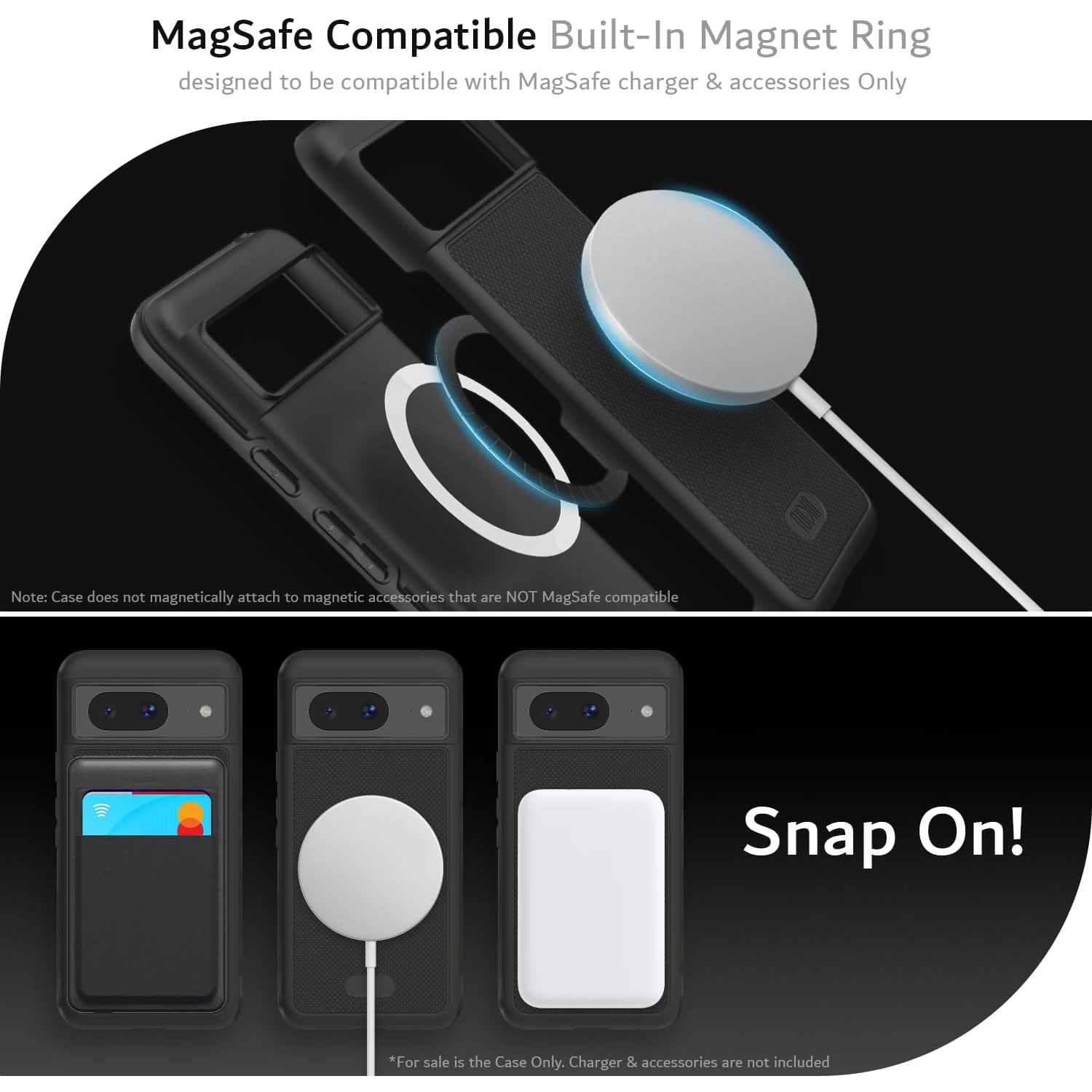 Étui MergeGrip de TUDIA compatible avec MagSafe pour Pixel 8 de Google - Noir mat