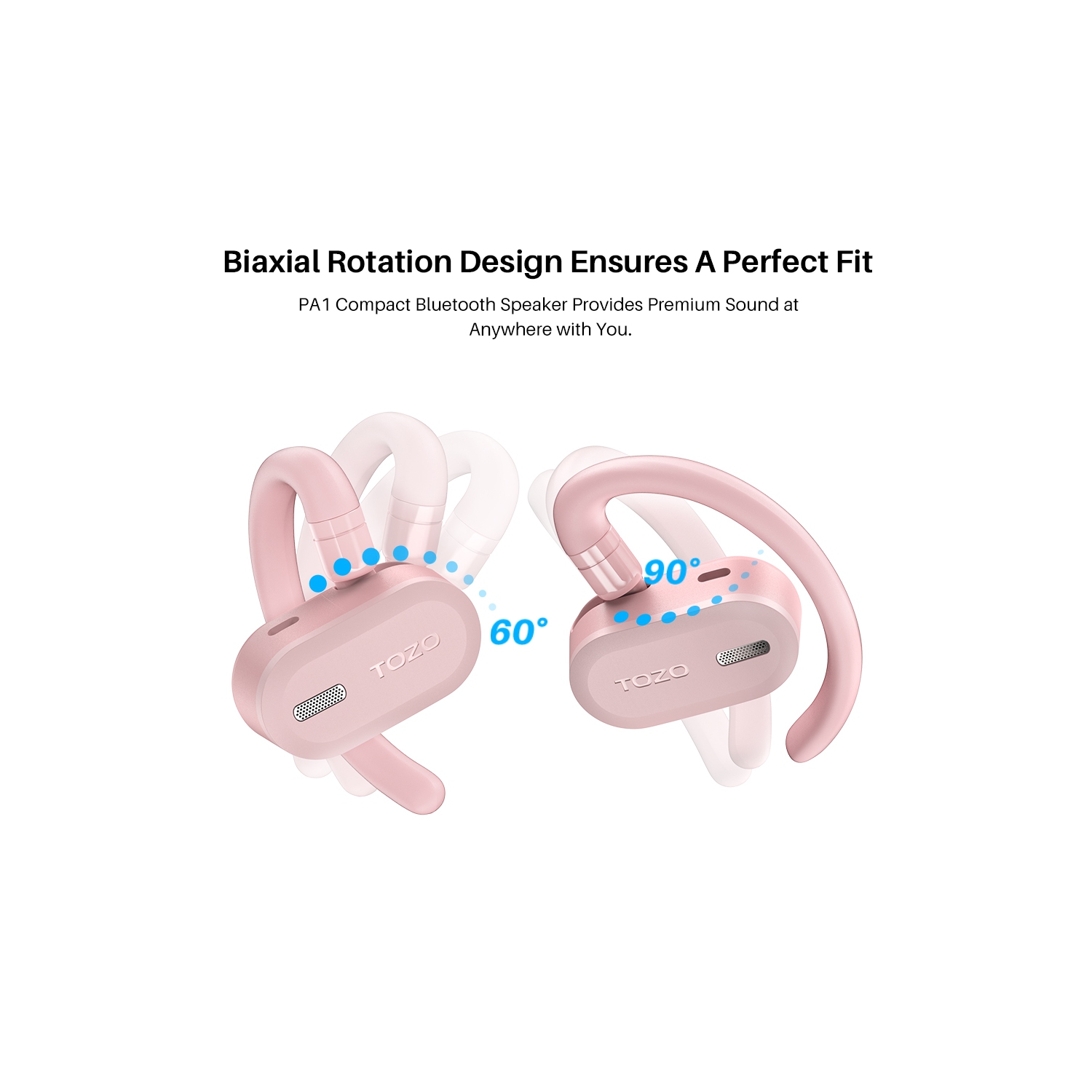 Écouteurs boutons sans fil autonomes OpenBuds de TOZO avec ajustement multi-angle Bluetooth 5,3 et conception à deux axes pour des appels