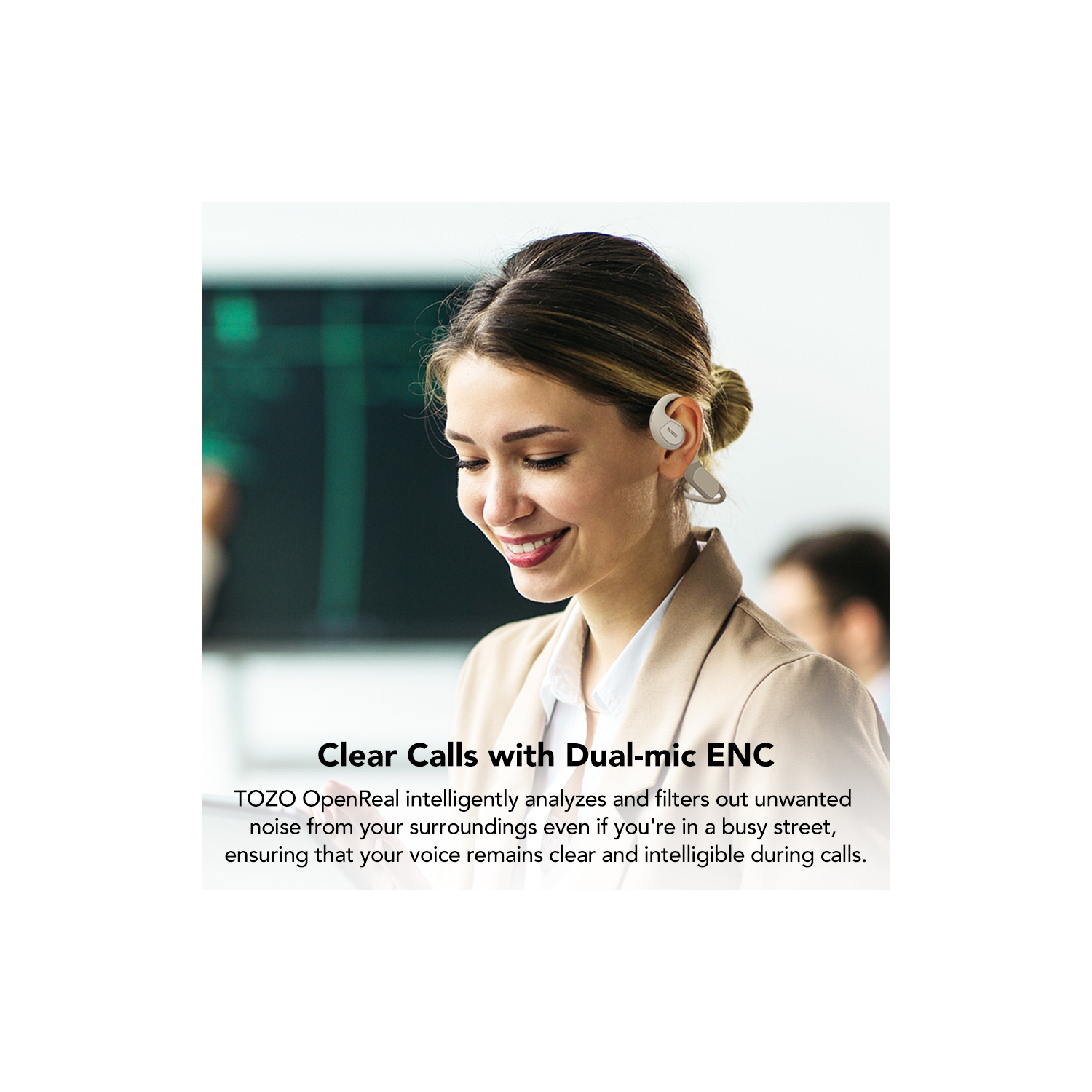 Écouteurs ouverts sans fil Bluetooth 5,3 à conduction d'air OpenReal de TOZO, écouteurs bouton sport, son supérieur, réduction du bruit d'appel à