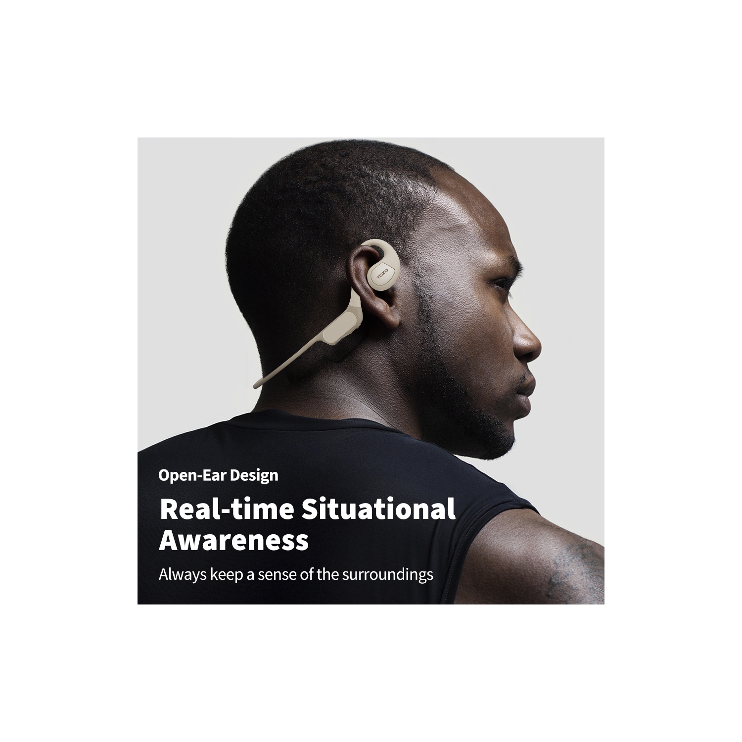 Écouteurs ouverts sans fil Bluetooth 5,3 à conduction d'air OpenReal de TOZO, écouteurs bouton sport, son supérieur, réduction du bruit d'appel à