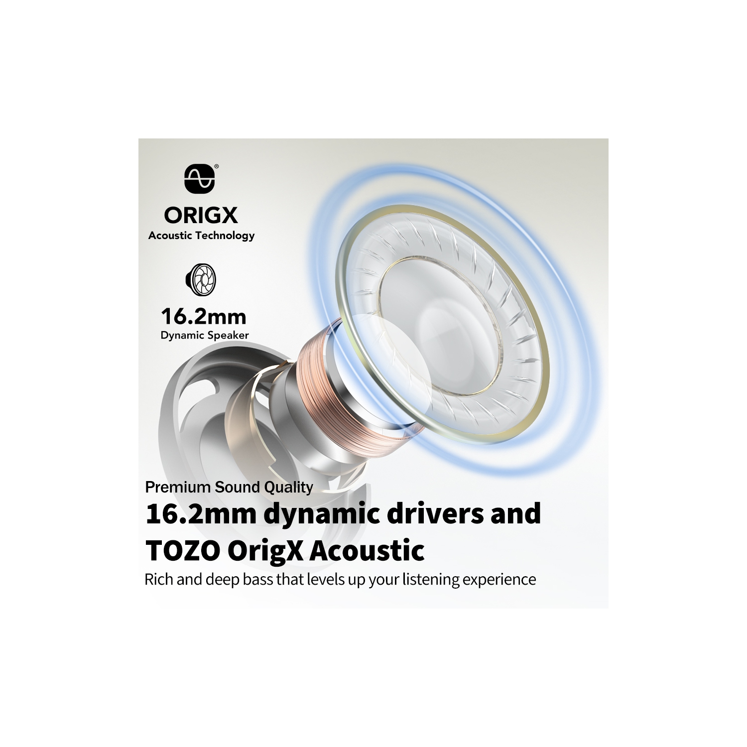 Écouteurs ouverts sans fil Bluetooth 5,3 à conduction d'air OpenReal de TOZO, écouteurs bouton sport, son supérieur, réduction du bruit d'appel à