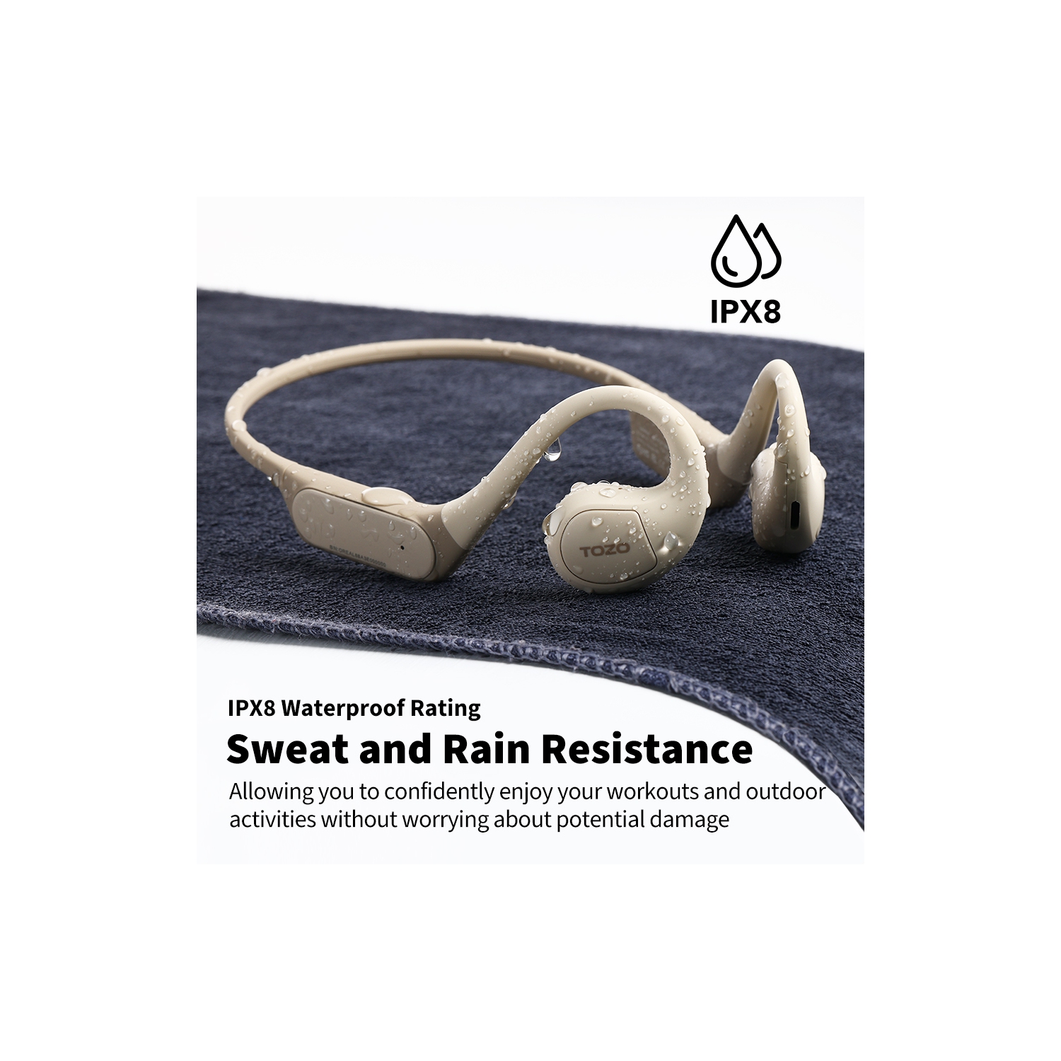 Écouteurs ouverts sans fil Bluetooth 5,3 à conduction d'air OpenReal de TOZO, écouteurs bouton sport, son supérieur, réduction du bruit d'appel à