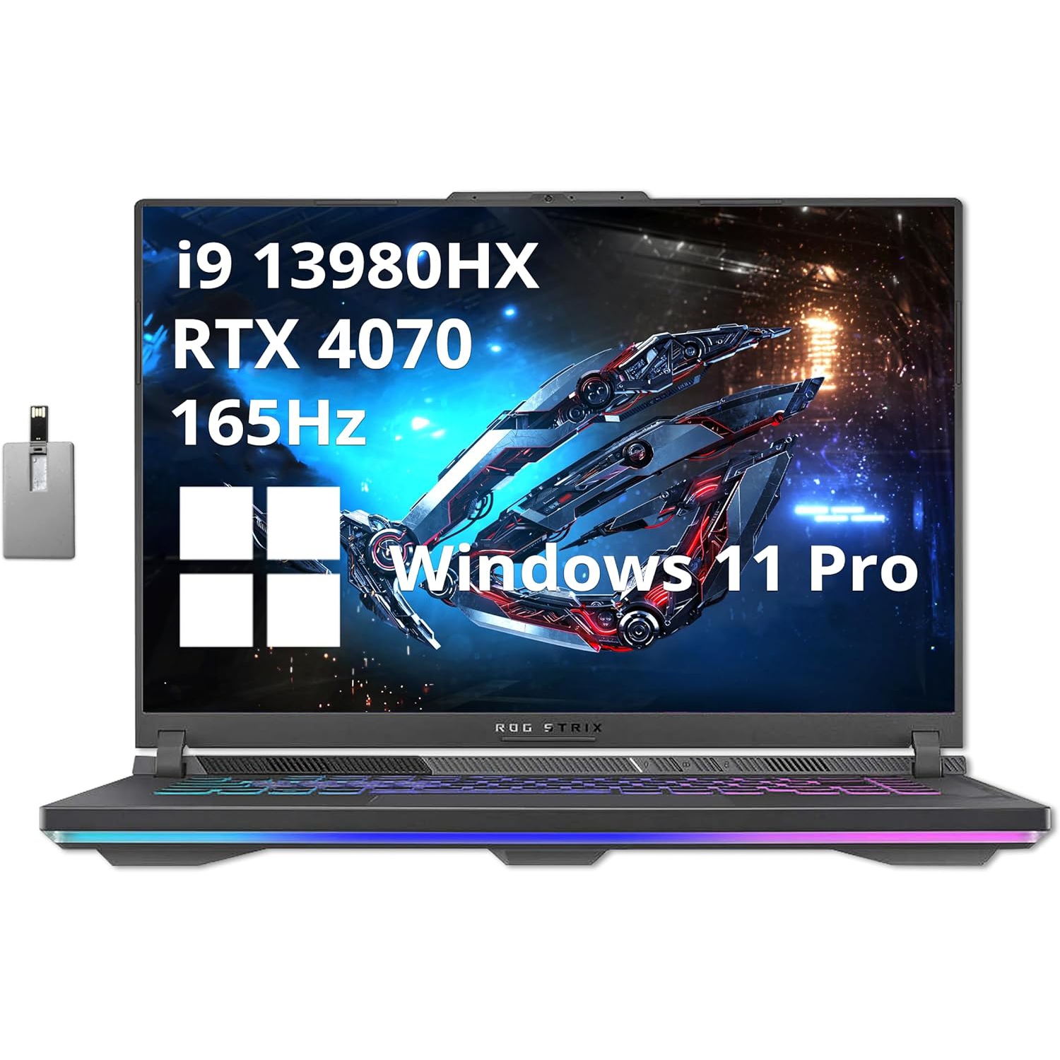 ASUS ROG Strix G16 Gaming Laptop, 16" 16:10 FHD 165Hz, GeForce RTX 4070, Intel Core i9-13980HX, 2TB PCIe SSD, 32GB DDR5, Wi-Fi 6E, Windows 11 Pro, Gray, 32GB USB Card