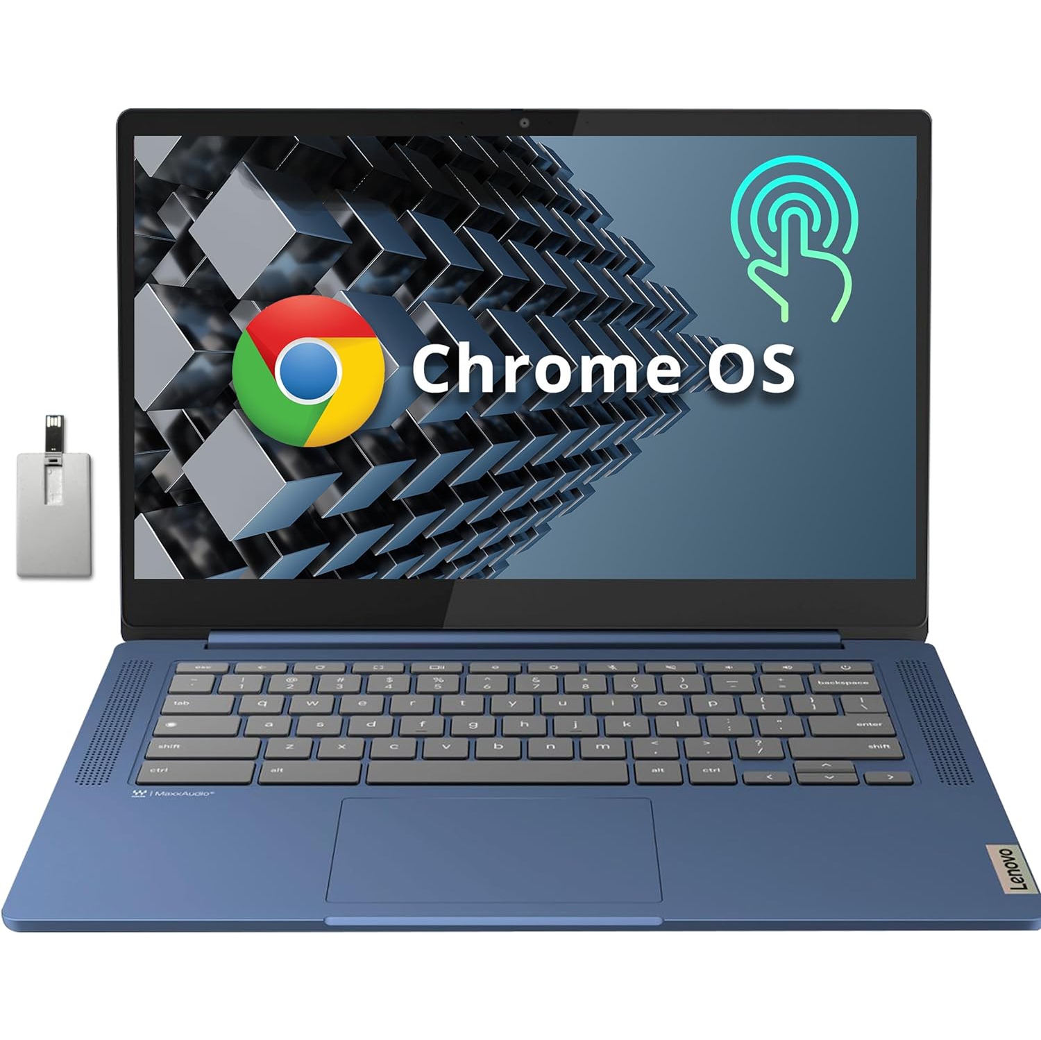 Lenovo IdeaPad Slim 3 Chromebook, 14″ FHD IPS Touchcreen Laptop, MediaTek Kompanio 520 Processor, 64GB eMMC, 4GB RAM, Chrome OS, Abyss Blue, 128GB USB Card