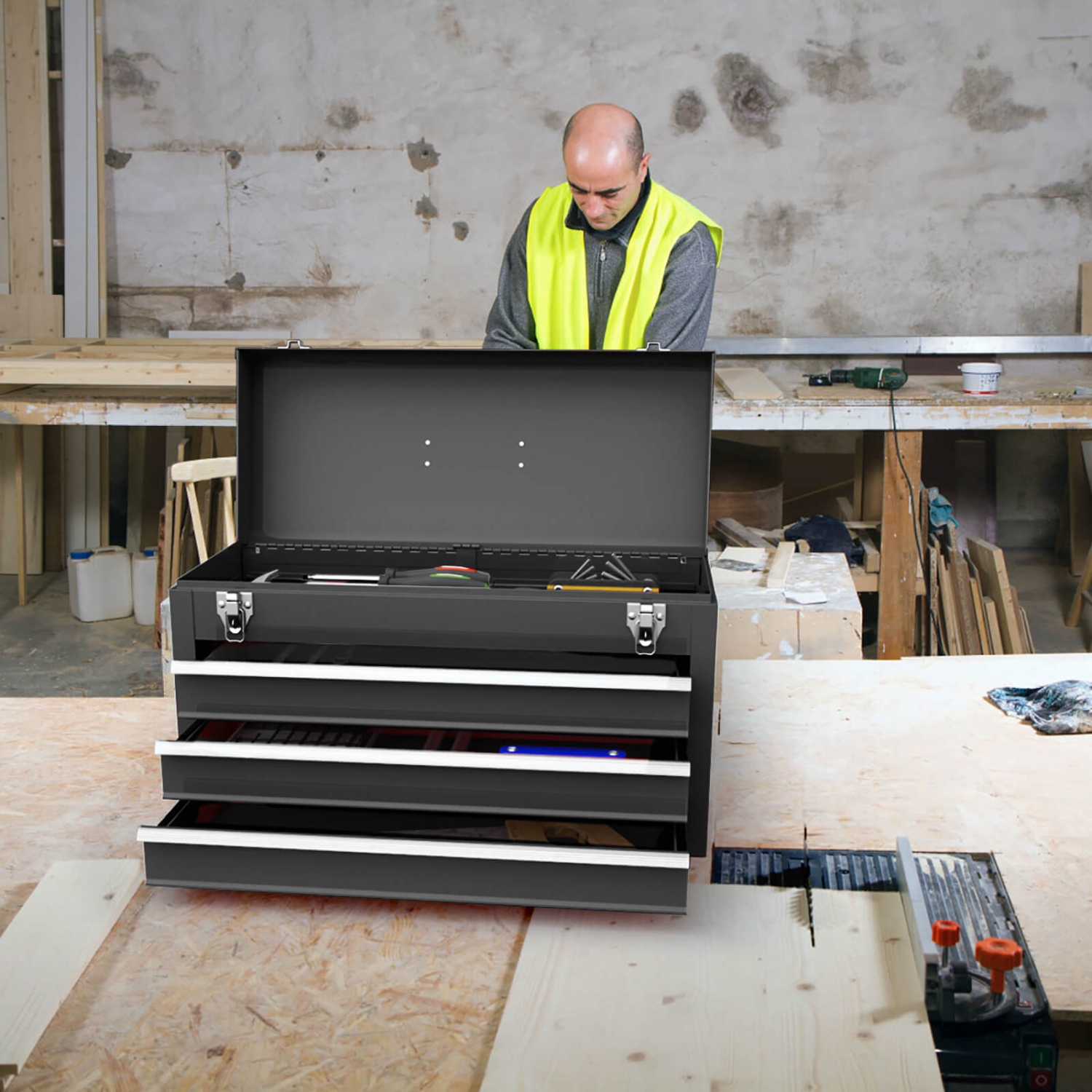 Coffre à outils portatif armoire de rangement garage Mechanic Organizer de Costway à 3 tiroirs